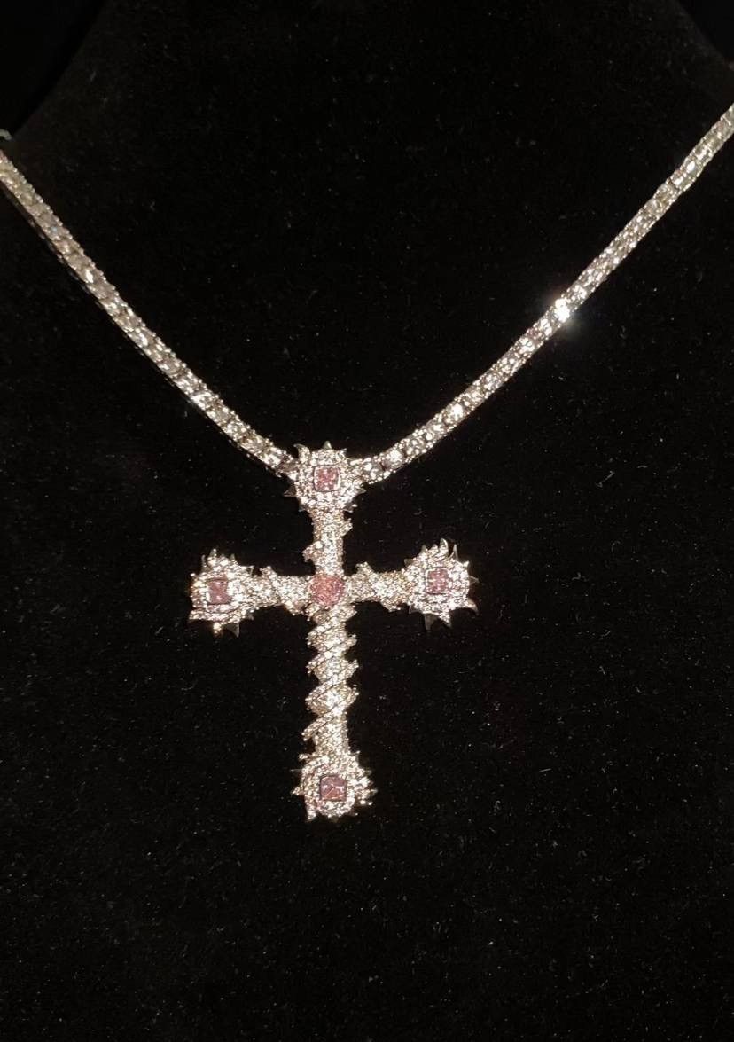 Other Chain | Pendant Cross Tennis Chain Silver Pink 3mm 22” Size ONE SIZE - 3 Thumbnail