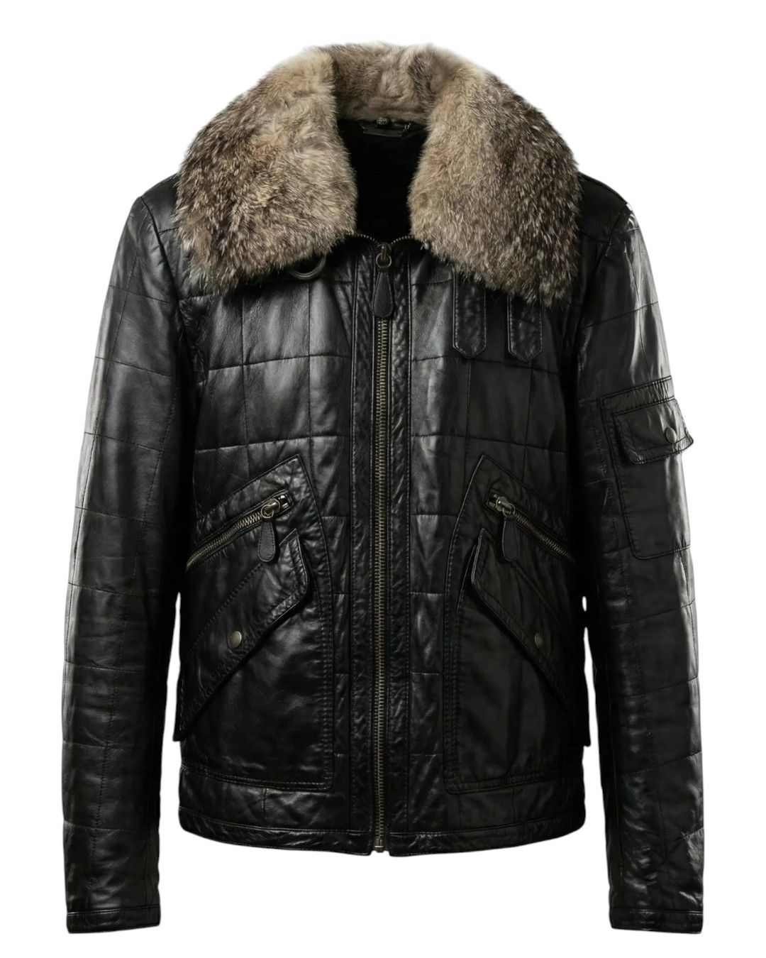 Roberto Cavalli FOX FUR COLLAR LEATHER BOMBER JACKET Size US M / EU 48-50 / 2 - 1 Thumbnail