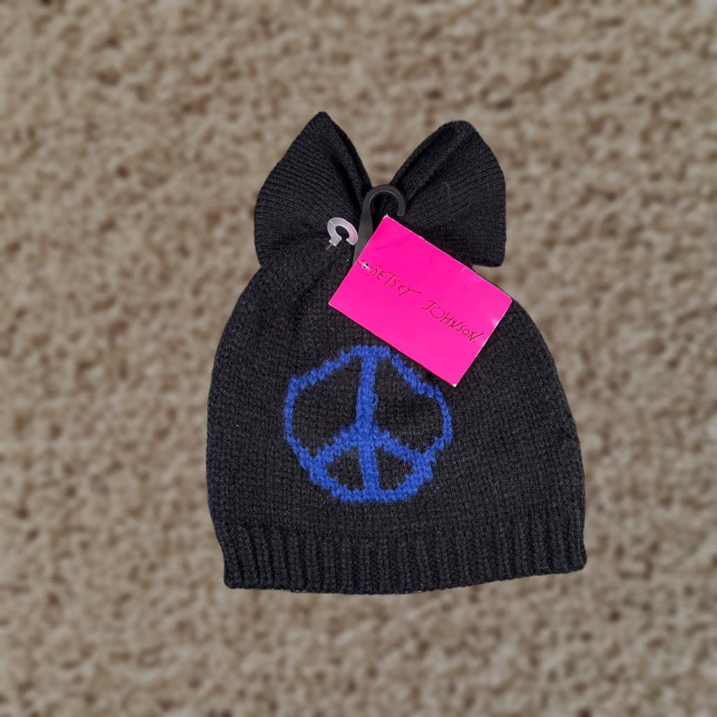 Betsey Johnson Betsey Johnson Beanie Toque Women One Size Black Knit Bow Adjustable Lightweight Size ONE SIZE - 1 Thumbnail