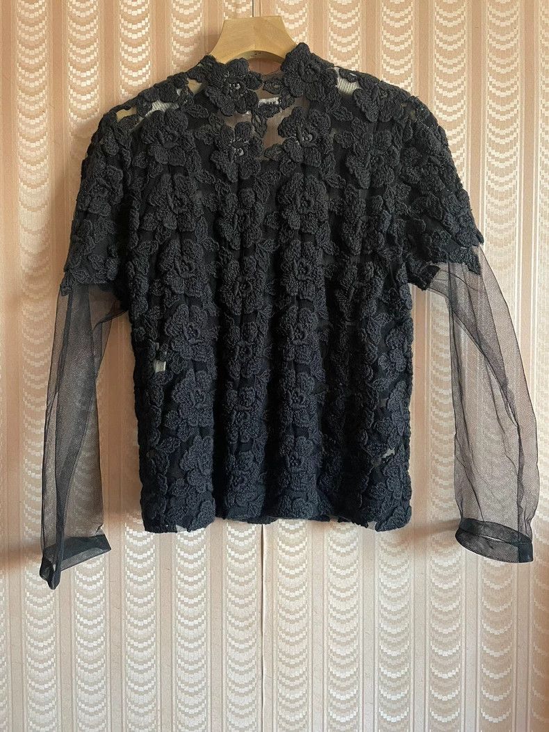 Comme des Garcons Comme Des Garcons Black Embroidered Mesh Knit Jacket Top S Size S / US 4 / IT 40 - 2 Thumbnail