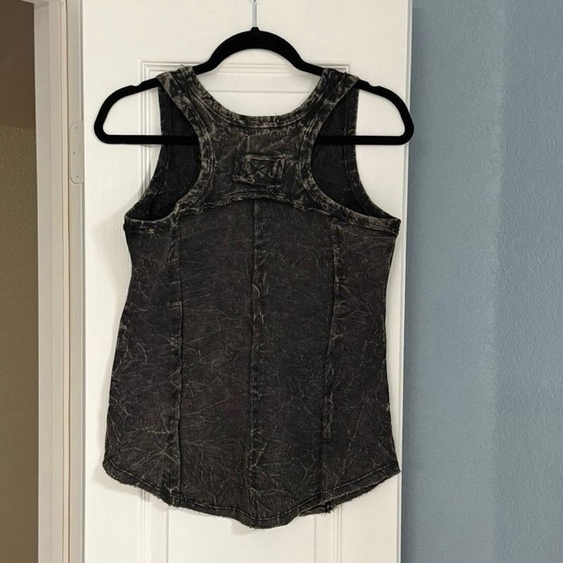 Other Zenana Ash Black Crinkle Washed French Terry Raw Edge Top Size M / US 6-8 / IT 42-44 - 3 Thumbnail