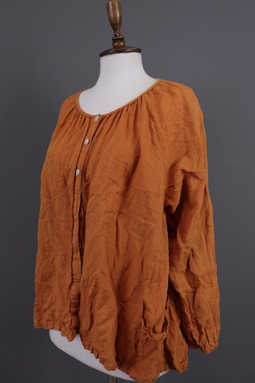 Designer Gudrun Sjoden Orange Linen Relaxed Blouse Shirt Size L Size L / US 10 / IT 46 - 6 Thumbnail