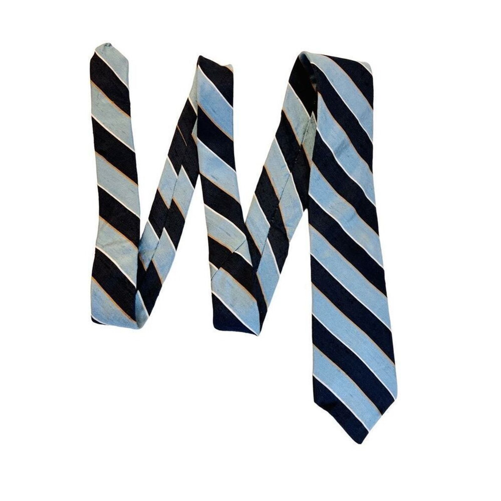 Hardy Amies Hardy Aimes London Vintage 80s All Silk Blue Stripe Necktie Size ONE SIZE - 6 Thumbnail