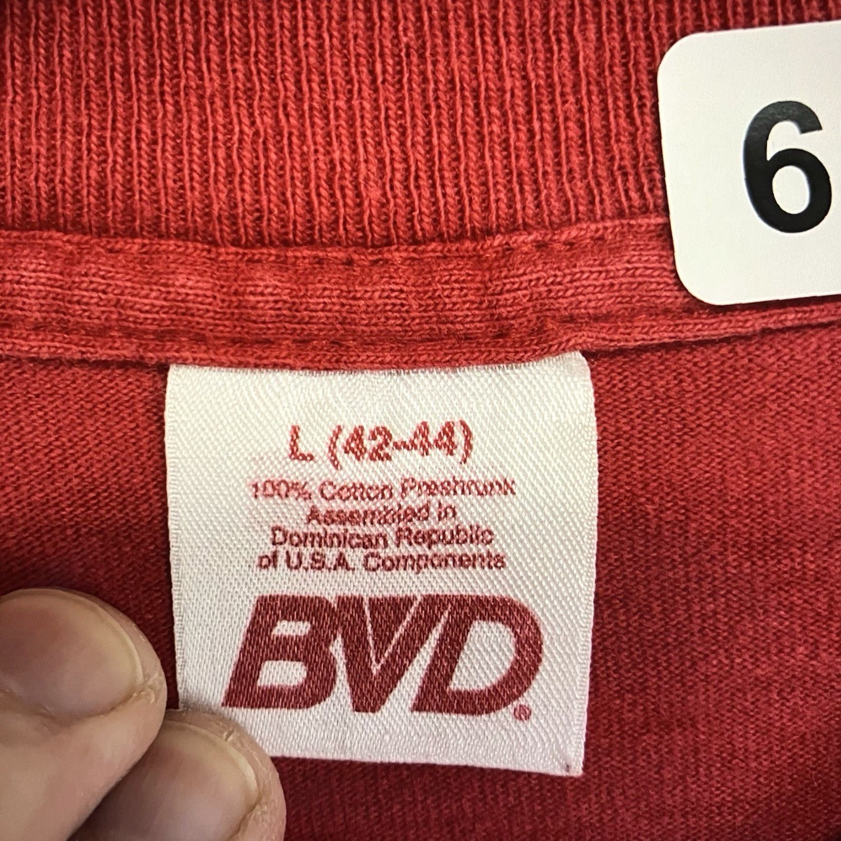 Vintage VINTAGE 90s Y2K BVD Men T-Shirt Large Red Cotton Knit Crew Neck Short Sleeve Retro Grunge Art Size US L / EU 52-54 / 3 - 4 Thumbnail