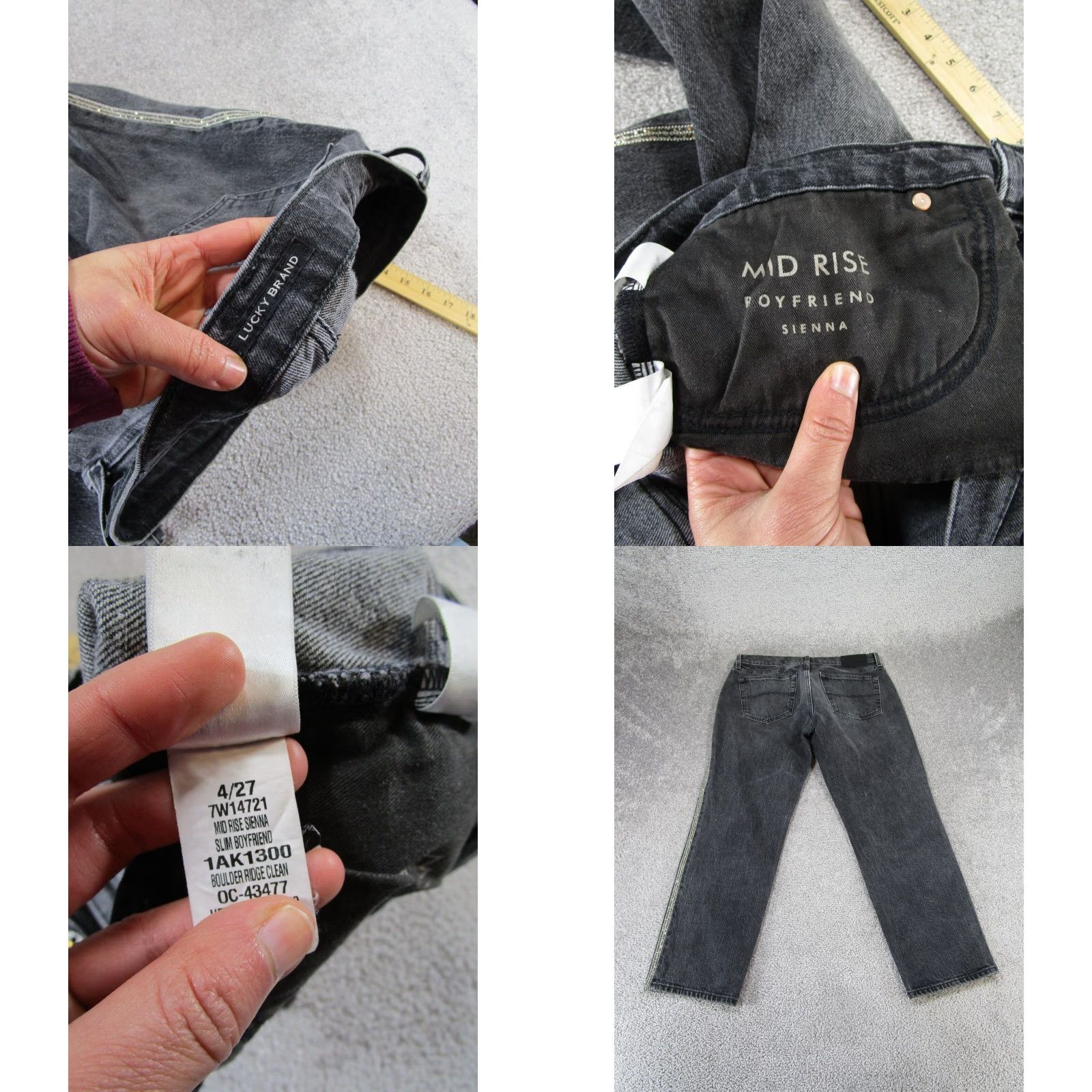 Lucky Brand Lucky Brand Jeans Womens 27 Gray Mid Rise Slim Boyfriend Denim Charcoal Wash Studded Size 27" / US 4 / IT 40 - 8 Thumbnail