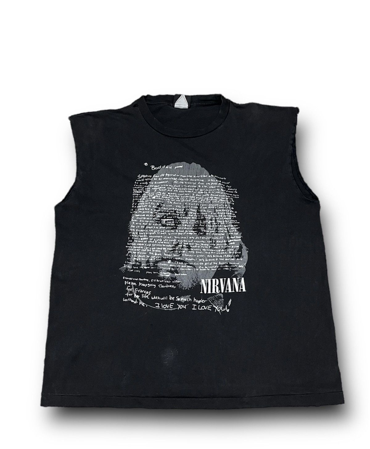 image of Kurt Cobain x Nirvana Vintage 90's Nirvana Suicidal Note Kurt Cobein T Shirt in Black (Size XL)