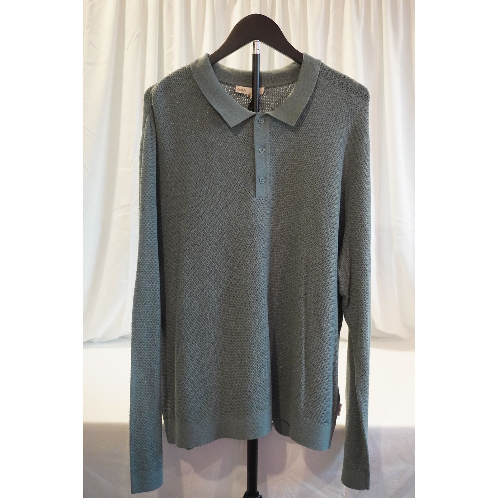 Onia Onia Knit Polo Sweater Men’s Green Long Sleeve Textured Polo Size US XL / EU 56 / 4 - 1 Thumbnail