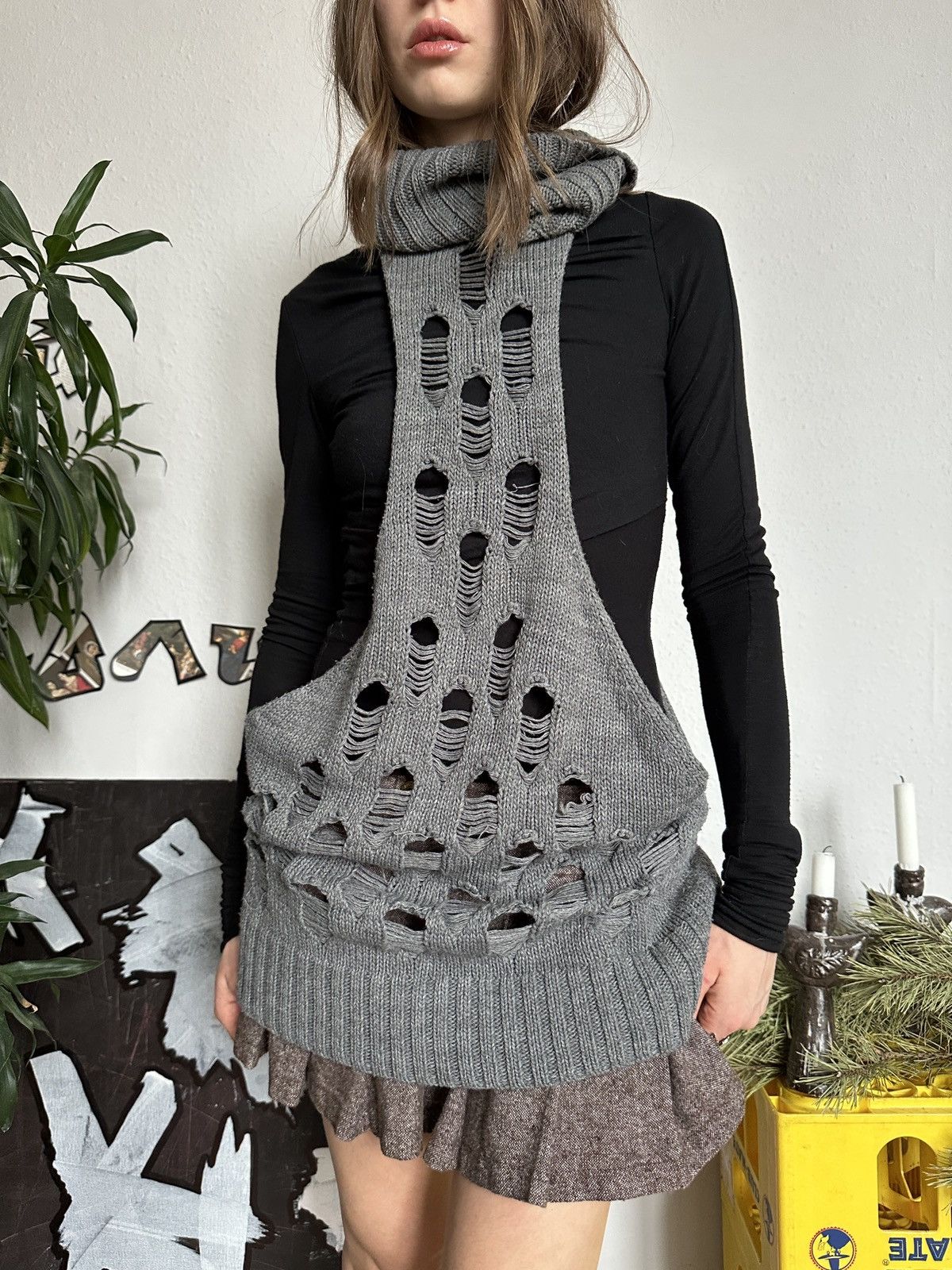 Seditionaries × Vintage Vintage Ripped Streetwear Knitwear Turtleneck Tunic Size ONE SIZE - 4 Thumbnail