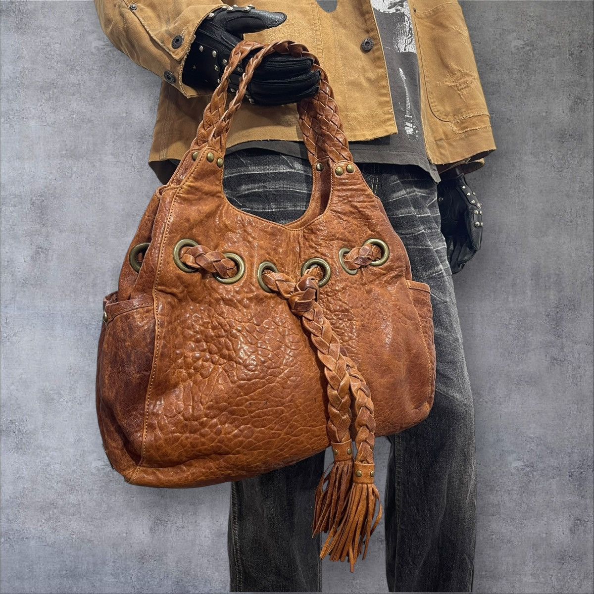Comme des Garcons × Stussy Full Leather Patina Kooba Tote Bag prada julius dior cdg 7🟩 Size ONE SIZE - 1 Thumbnail