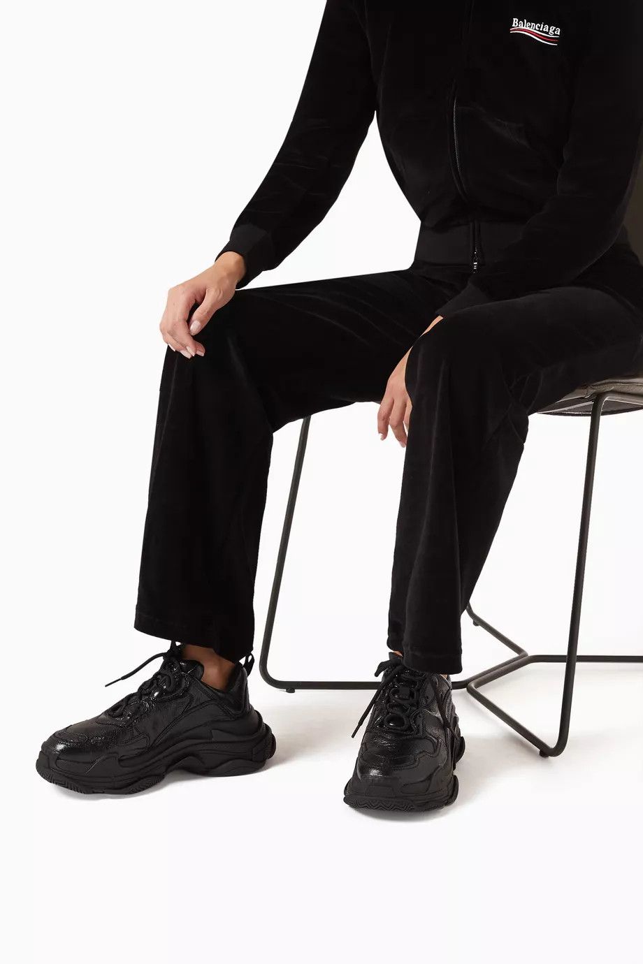 Balenciaga o1mt1gz1024 Triple S Denim Sneakers in Black Size US 8 / IT 38 - 2 Thumbnail