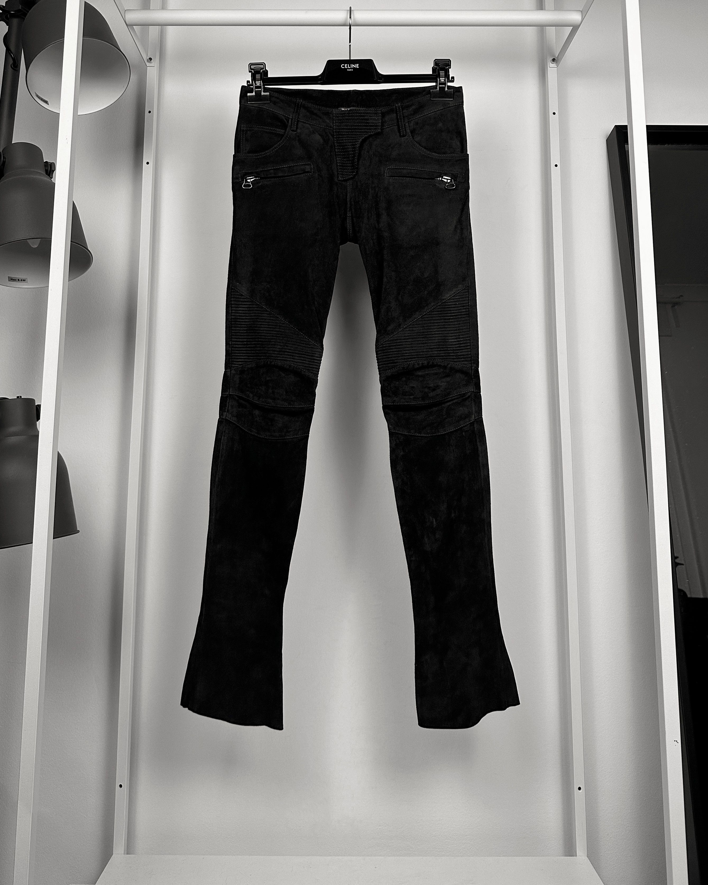 Balmain Balmain Suede Leather Flared Bootcut Biker Jeans Size US 27 - 1 Thumbnail