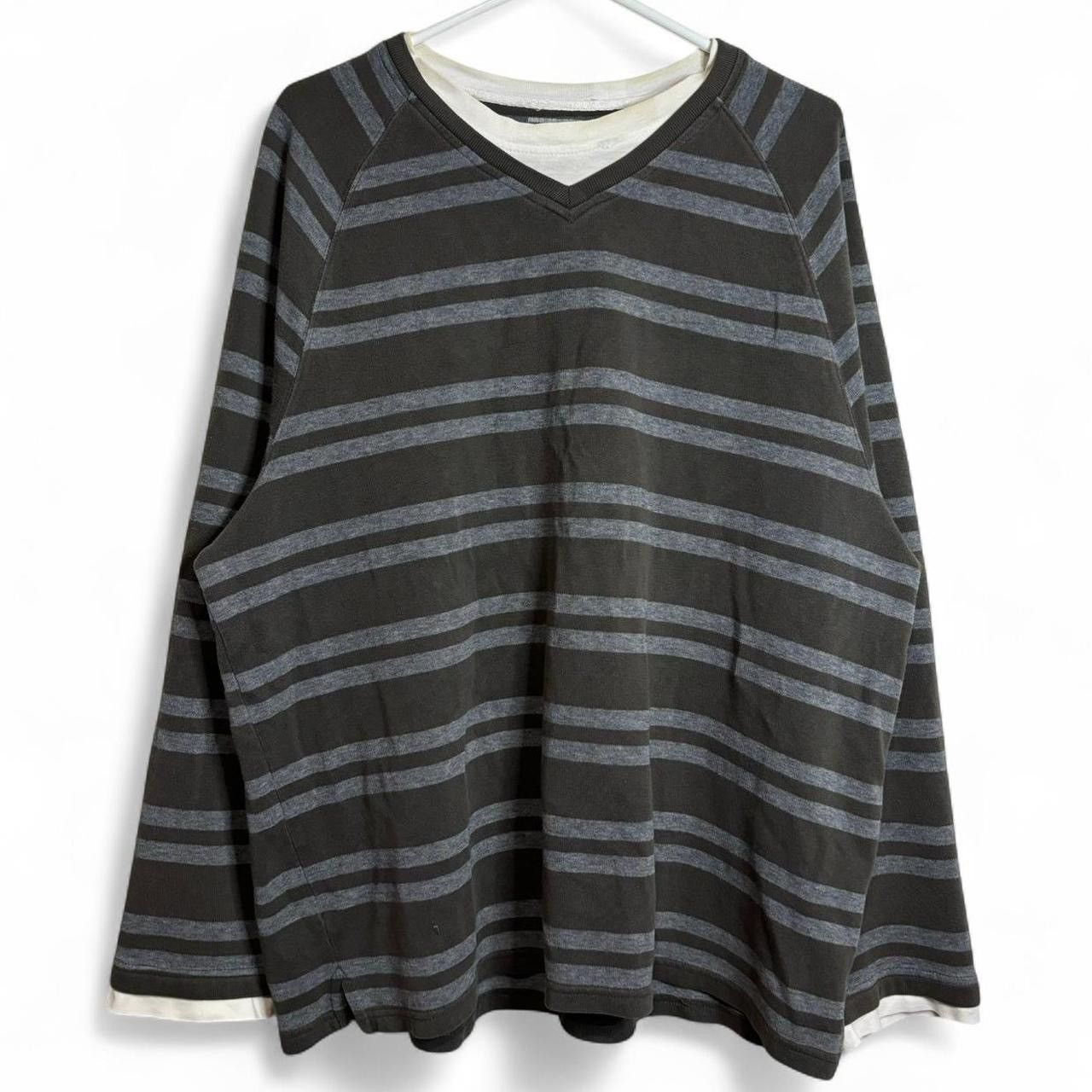 Retreat × Vintage Vintage Y2K Striped Khaki Green And Grey Layered Sweater Size US XXL / EU 58 / 5 - 1 Thumbnail