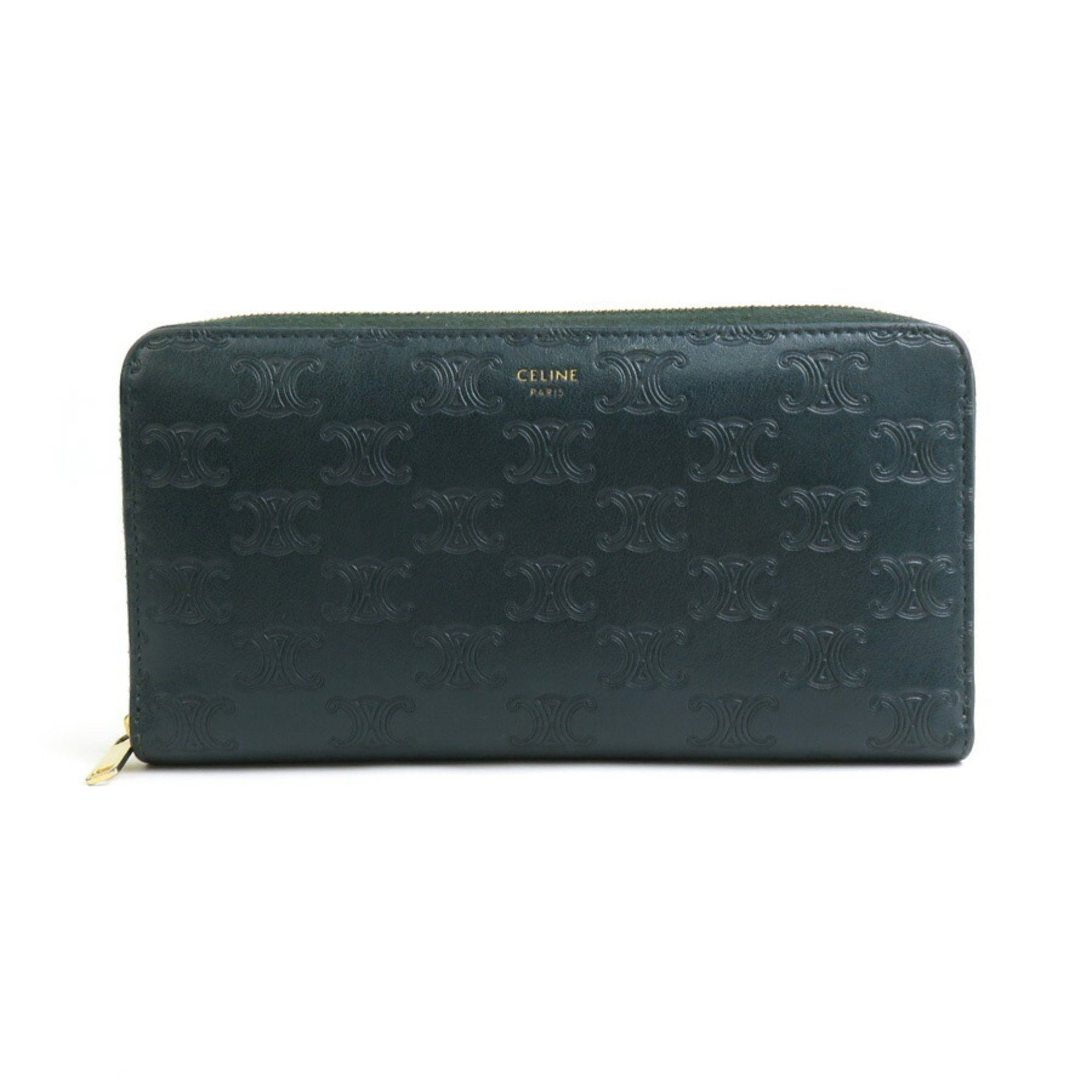 Celine CELINE Triomphe Round Long Wallet Leather Dark Green Men s Women s H30668J Grailed