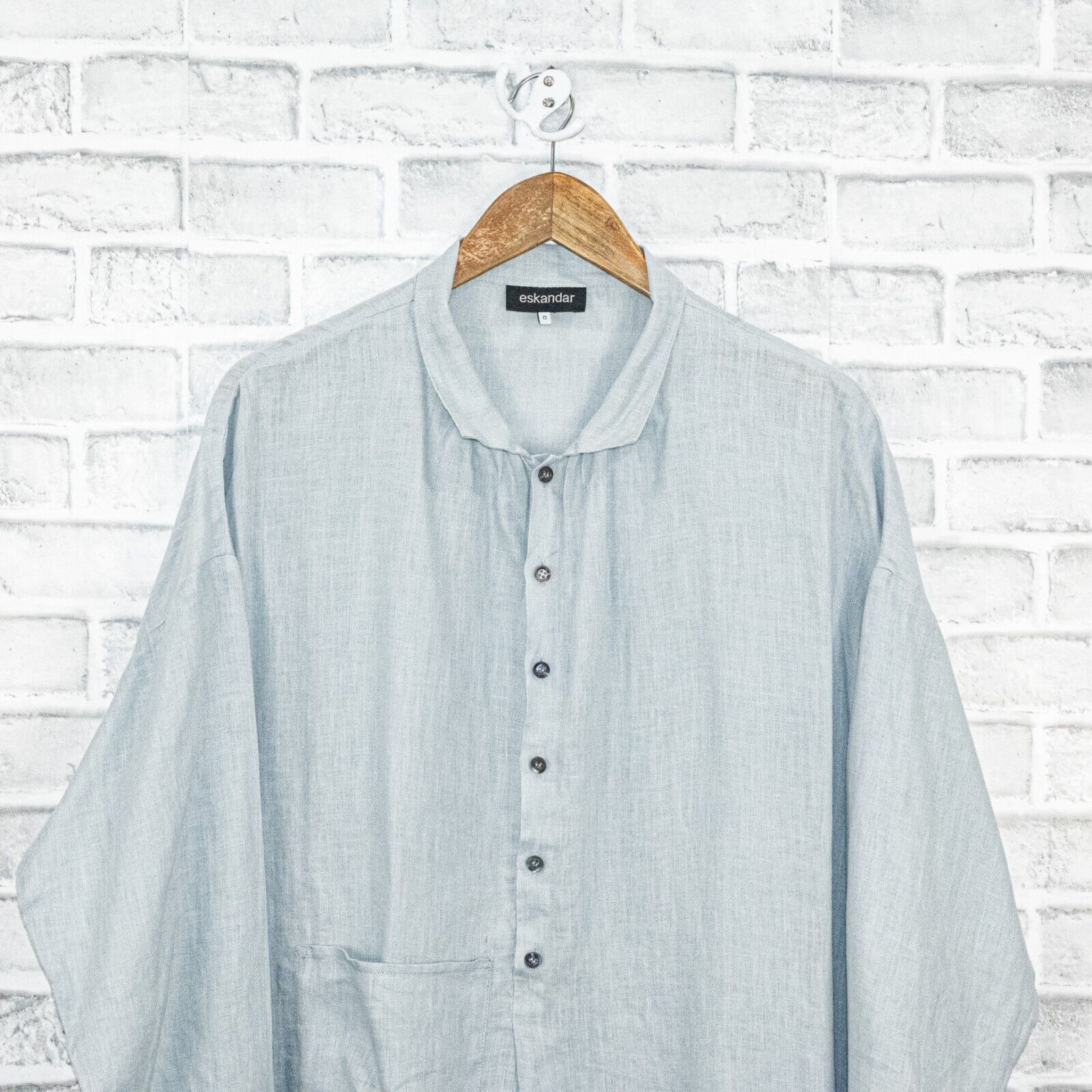 eskandar Eskandar 100% Linen Oversize Tunic Blouse with pocket blue Size ONE SIZE - 9 Thumbnail