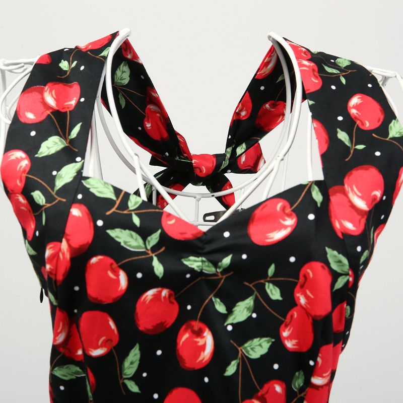 Other Cherry Print Vintage Style Backless Dress Size L / US 10 / IT 46 - 3 Thumbnail