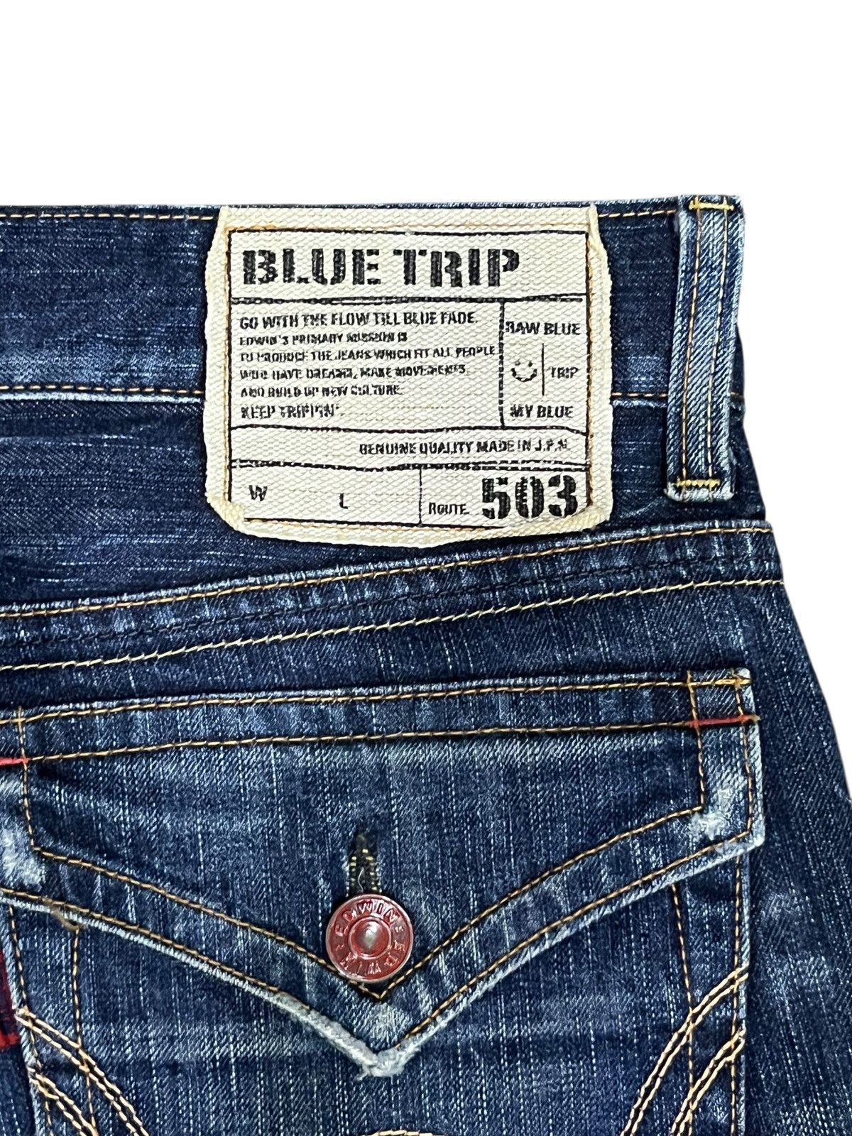 Edwin Vintage 503 FLARE Blue Trip Japan Denim Rare Harajuku Grunge Size US 32 / EU 48 - 7 Thumbnail