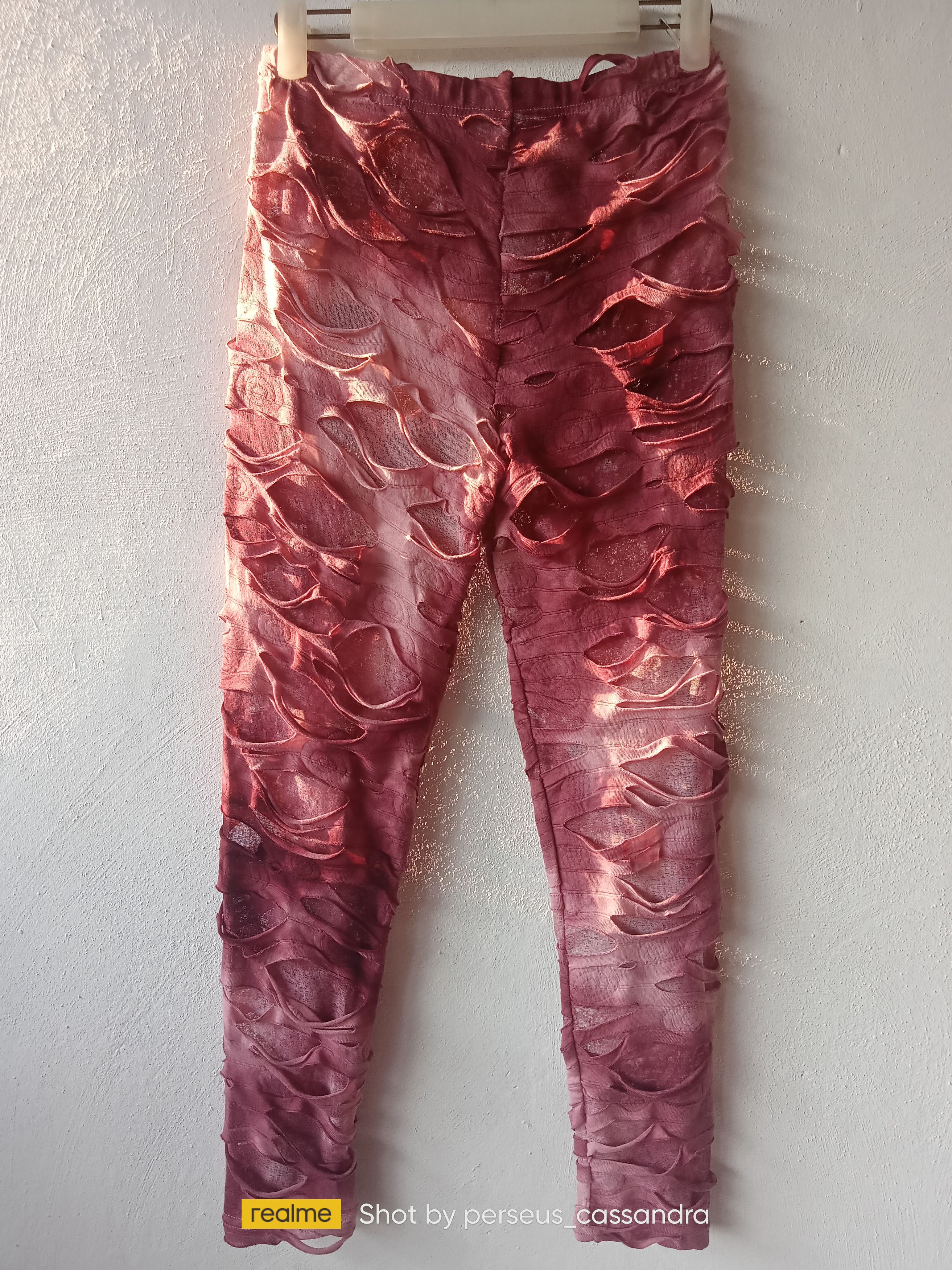 Japanese Brand Distressed Ripped Mesh Legging Pants Size 29" - 4 Thumbnail