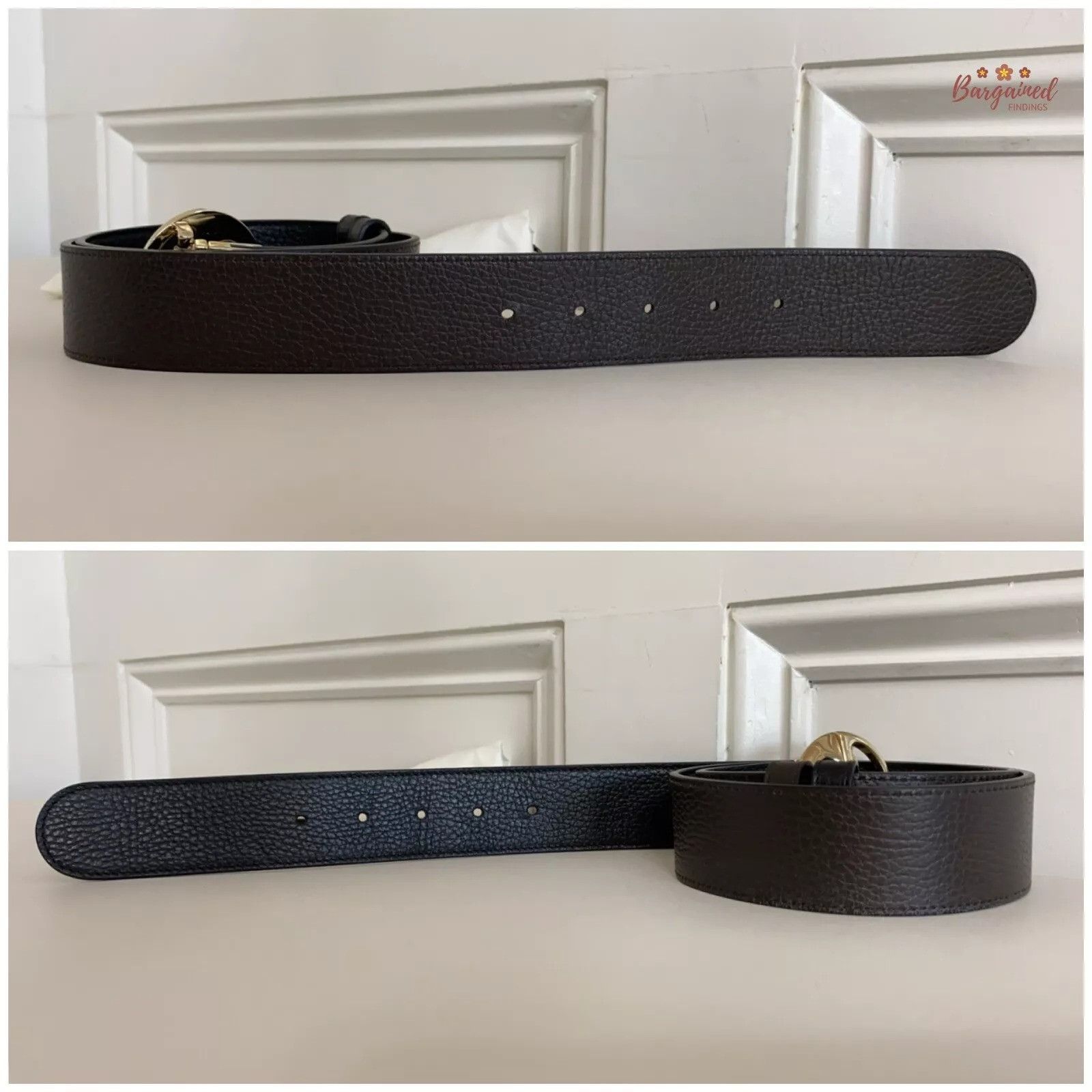 Gucci Gucci Black Pebbled Calf Leather Reversible Gold 1973 Belt Size 34 - 8 Thumbnail