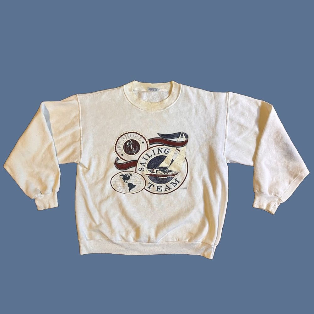 TEE JAYS VINTAGE Offshore Sailing Team Sweatshirt Men’s Large White 1995 Tee Jays Crew Neck Long Sleeve Graphic Print Logo Size US L / EU 52-54 / 3 - 1 Thumbnail