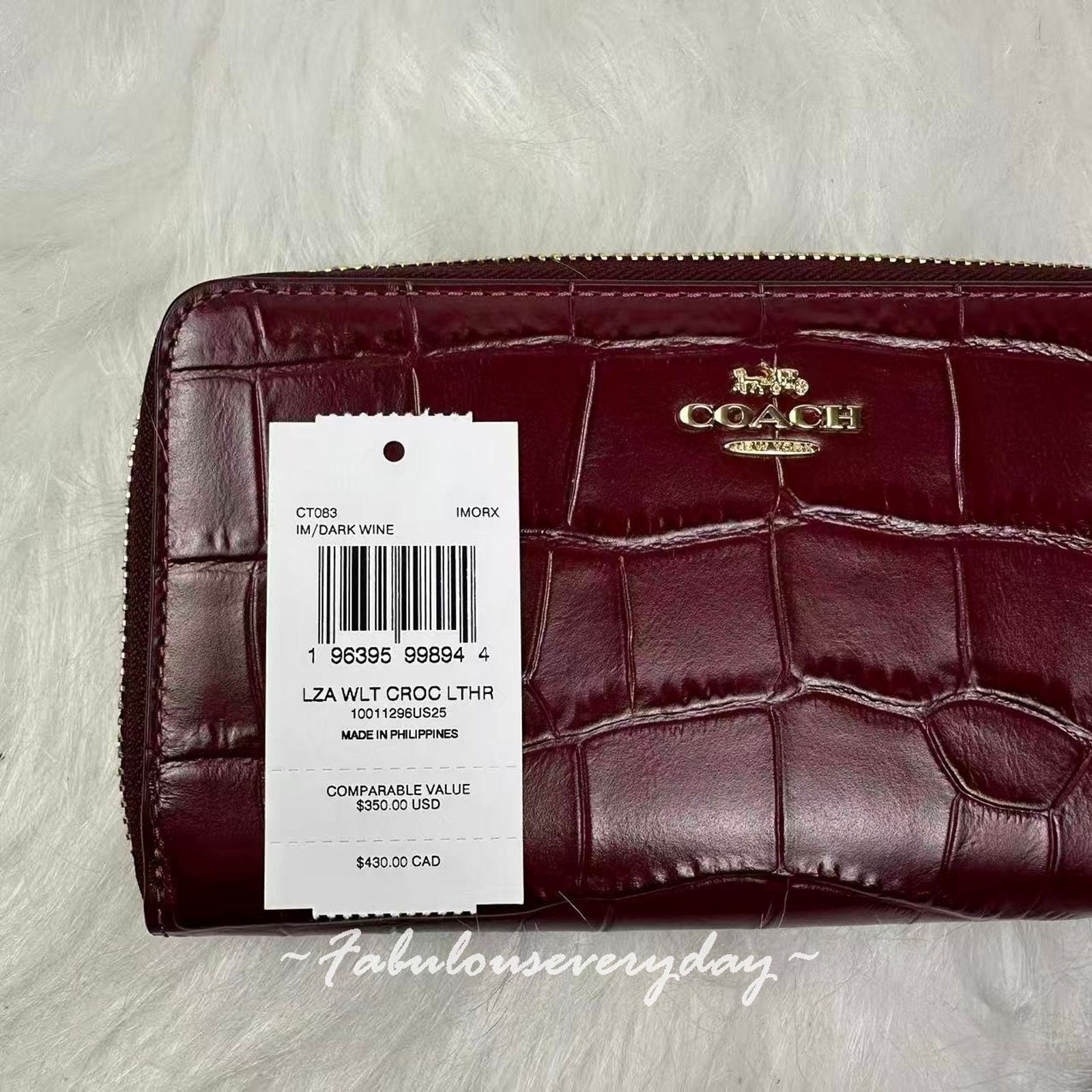 Coach Coach Long Zip Around Wallet Embossed crocodile /Dark Wine Size ONE SIZE - 4 Thumbnail