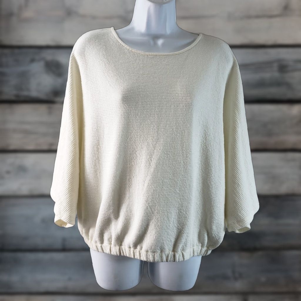 Madewell Madewell Womens Textural Tie Back Top Sz Small Ivory 3/4 Sleeve Blouse Tie Hem Banded Bottom Solid Cotton Blend Size S / US 4 / IT 40 - 1 Thumbnail