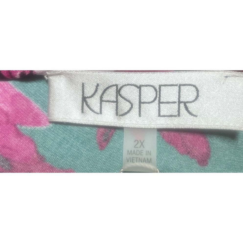 Kasper Kasper Floral Print Blouse Evergreen Multi NWT 2X Size XXL / US 16-18 / IT 52-54 - 6 Thumbnail