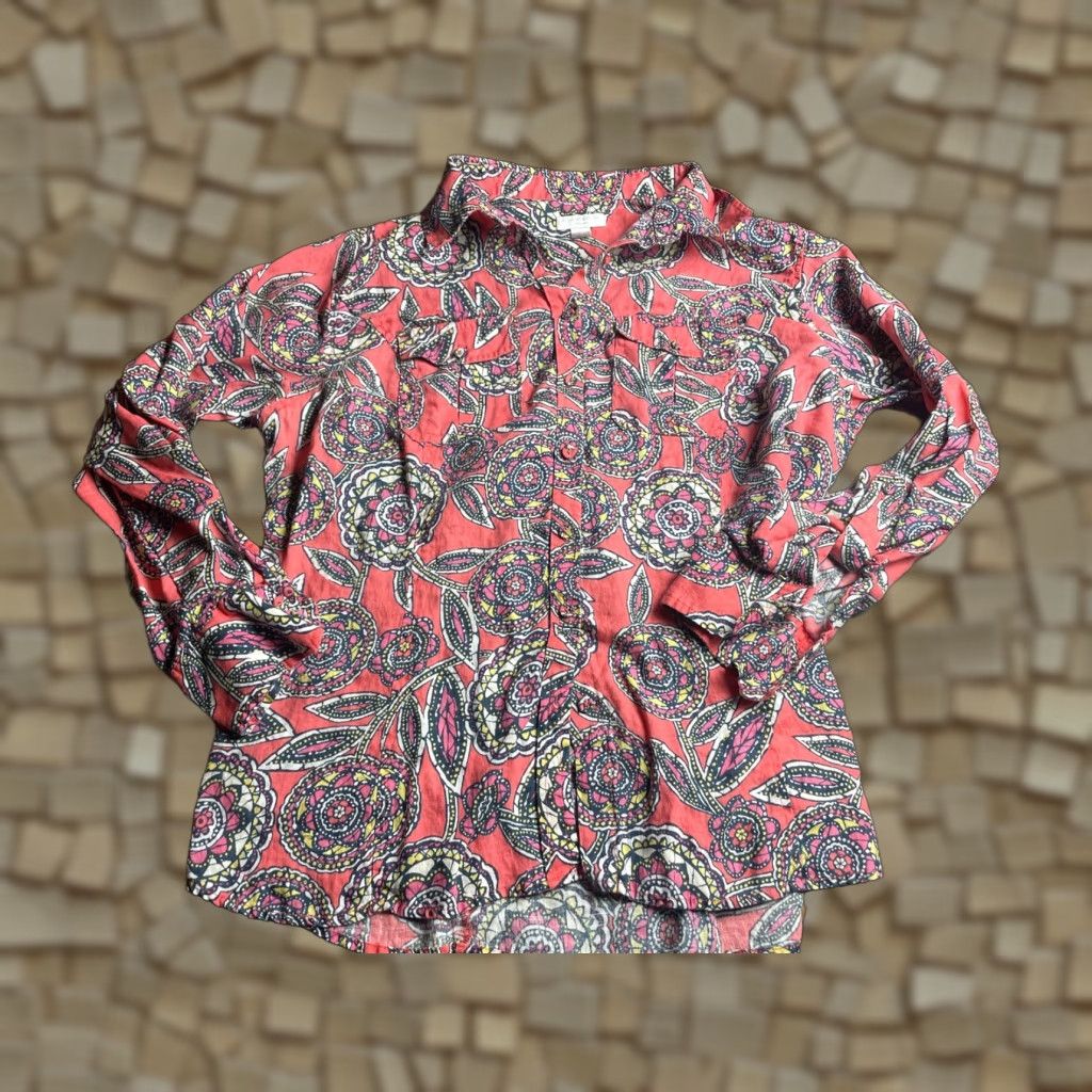 Charter Club Charter Club Shirt Women's 16W Pink Floral Paisley Linen Blend 3/4 Sleeve Blouse with Round Neck Womens Size XXL / US 16-18 / IT 52-54 - 1 Thumbnail