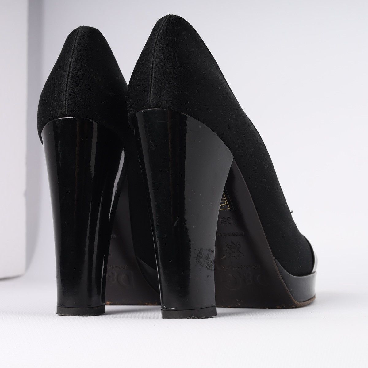 Dolce & Gabbana Dolce Gabbana Black Silk Patent Heel Platform Pumps Shoes Size US 6.5 / IT 36.5 - 12 Thumbnail