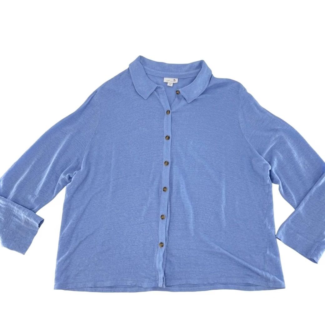 J. Jill J.Jill Love Linen Button Front Shirt XL Petite Long Sleeve Blue Women Bloouse? (note: blouse) Size XL / US 12-14 / IT 48-50 - 5 Thumbnail
