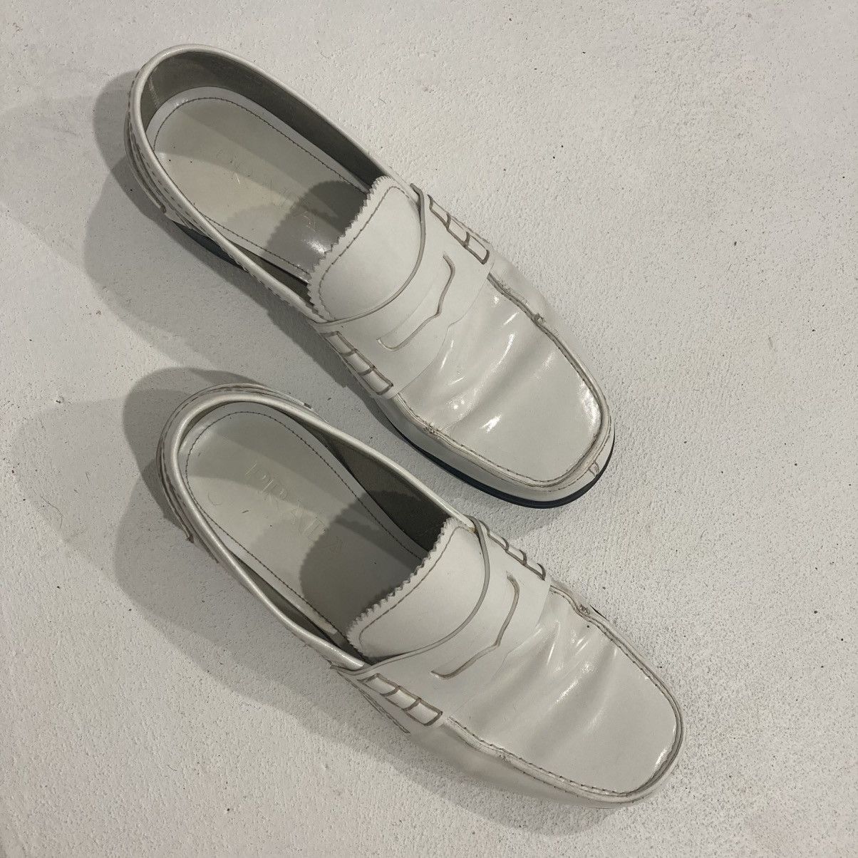 Prada White Brushed Leather Prada Loafers Size US 7.5 / EU 40-41 - 2 Thumbnail