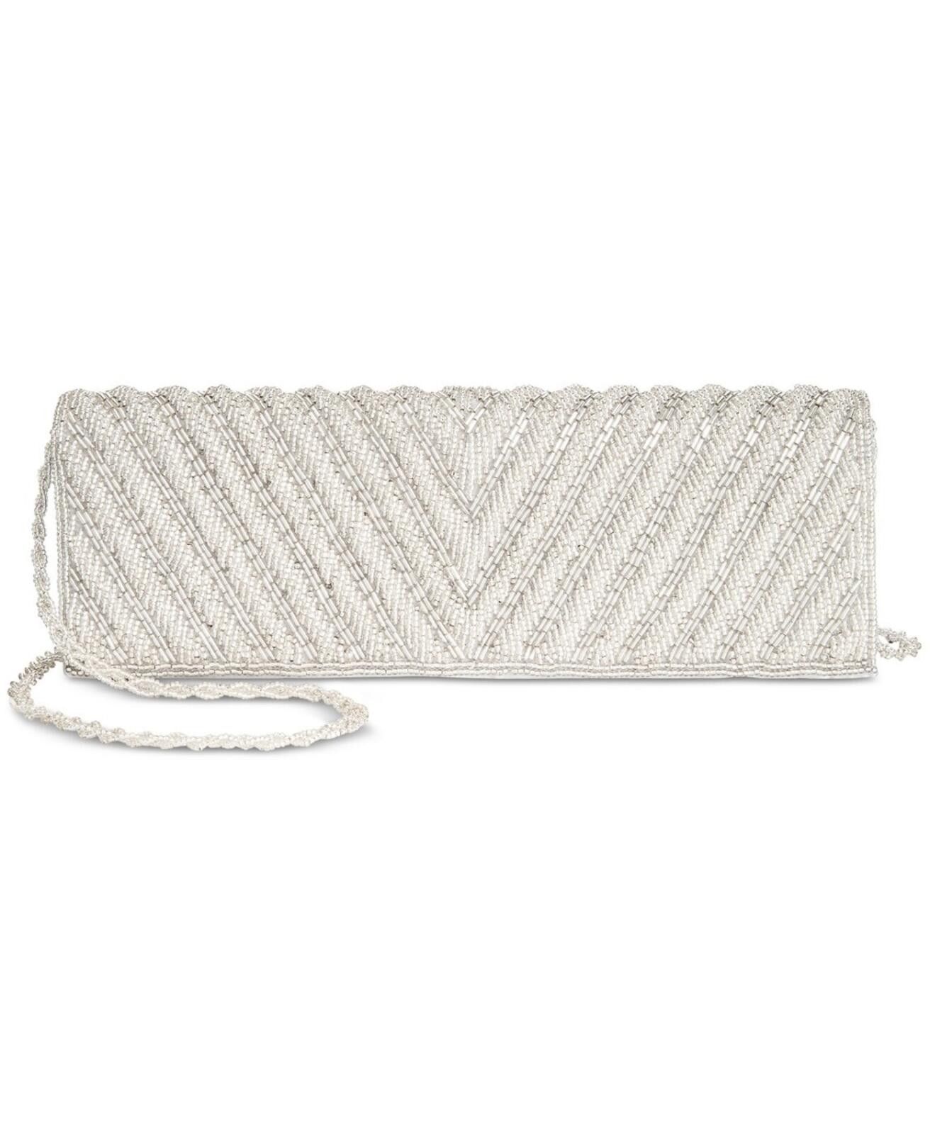 Other Adrianna Papell Silver Noreen Chevron Beaded Flap Clutch Bag Size ONE SIZE - 1 Thumbnail