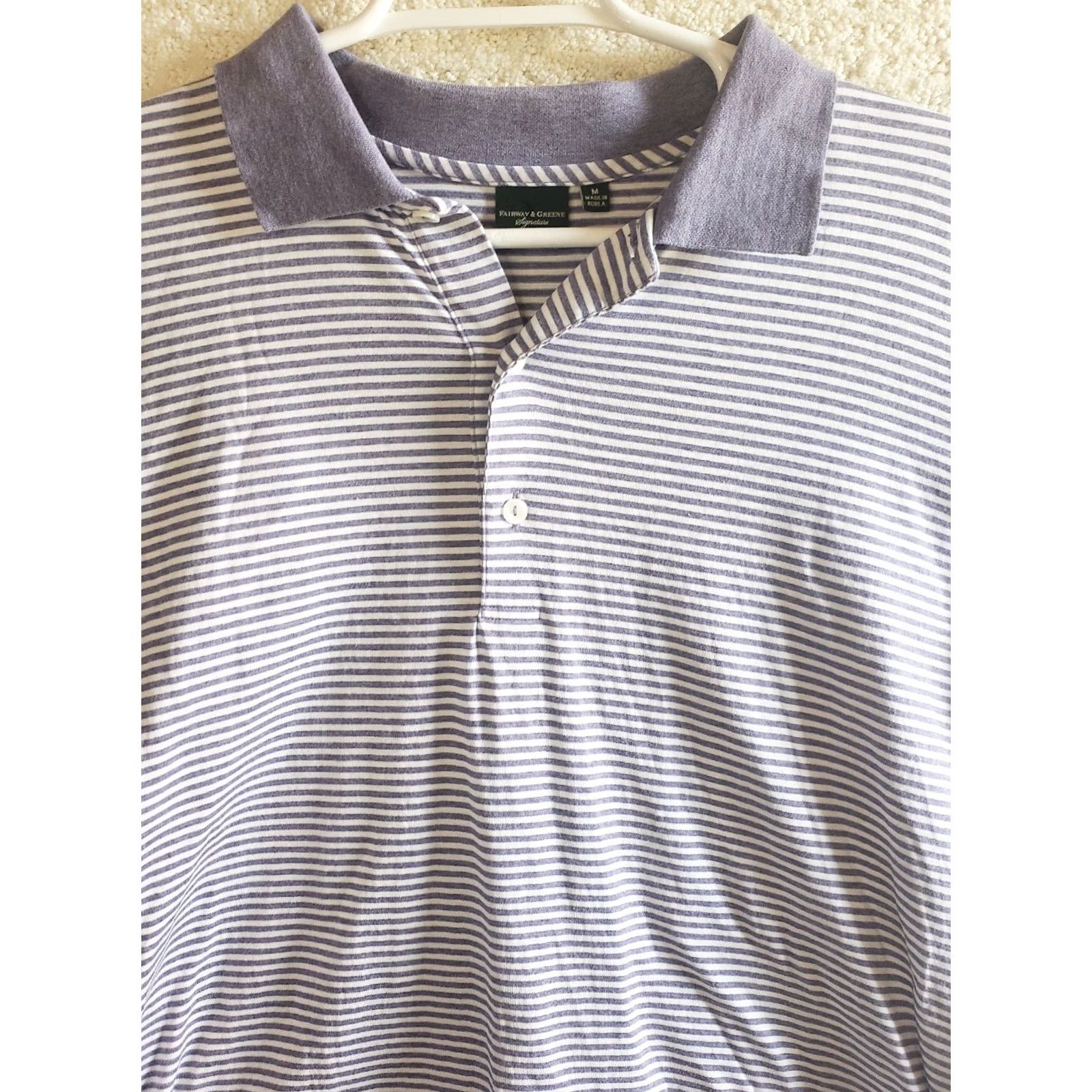 Vintage Fairway & Greene Polo Shirt Men M Purple White Striped Calawasee Island Logo Short Sleeve Golf Shirt Size US M / EU 48-50 / 2 - 3 Thumbnail