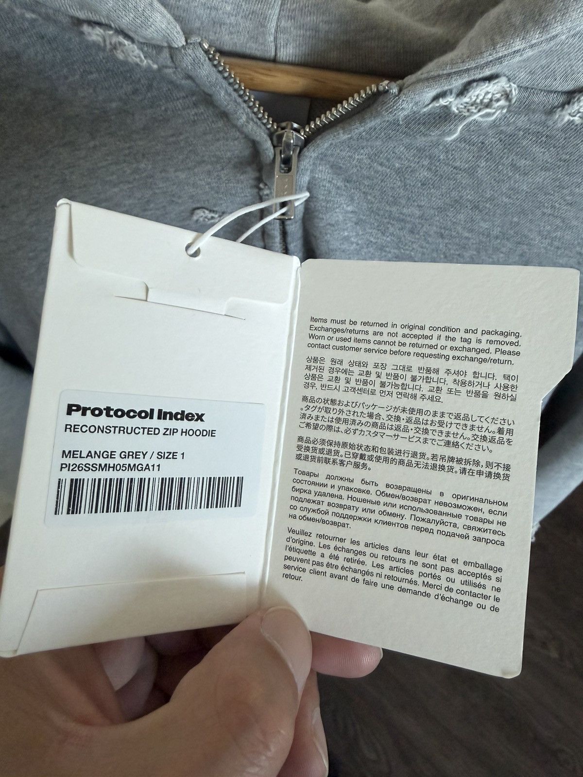 PROJECT G/R Protocol Index Reconstructed Zip Hoodie (Melange Grey) Size US S / EU 44-46 / 1 - 8 Thumbnail