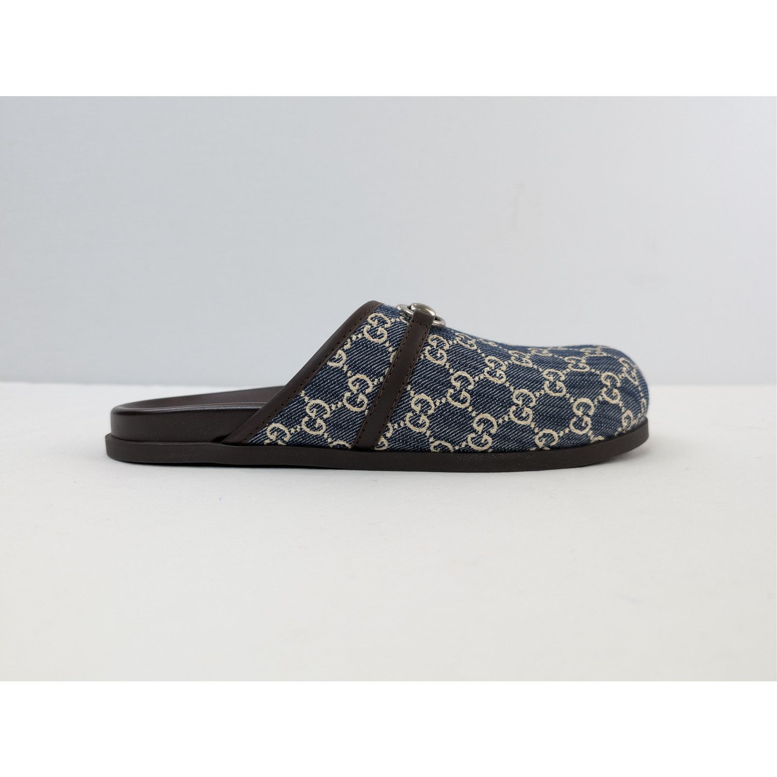 Gucci o1rshd1 Horsebit Mule Slide Sandals in Beige Blue/ Navy Blue Size US 8.5 / EU 41-42 - 4 Thumbnail
