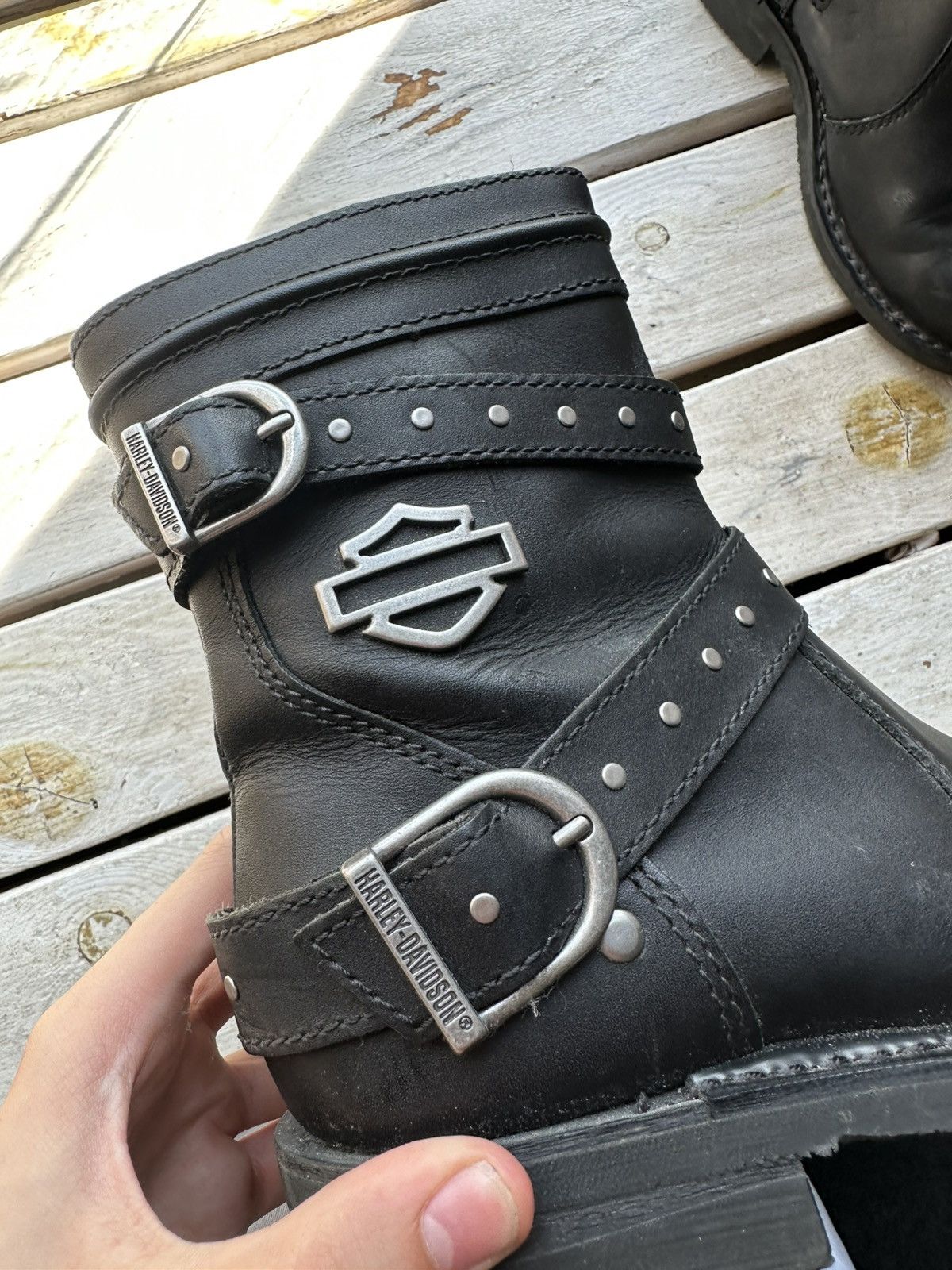 Harley Davidson 🚨RARE HARLEY DAVIDSON BLACK BOOTS METAL WITH LOGO IF6WAS9 Size US 7 / IT 37 - 7 Thumbnail