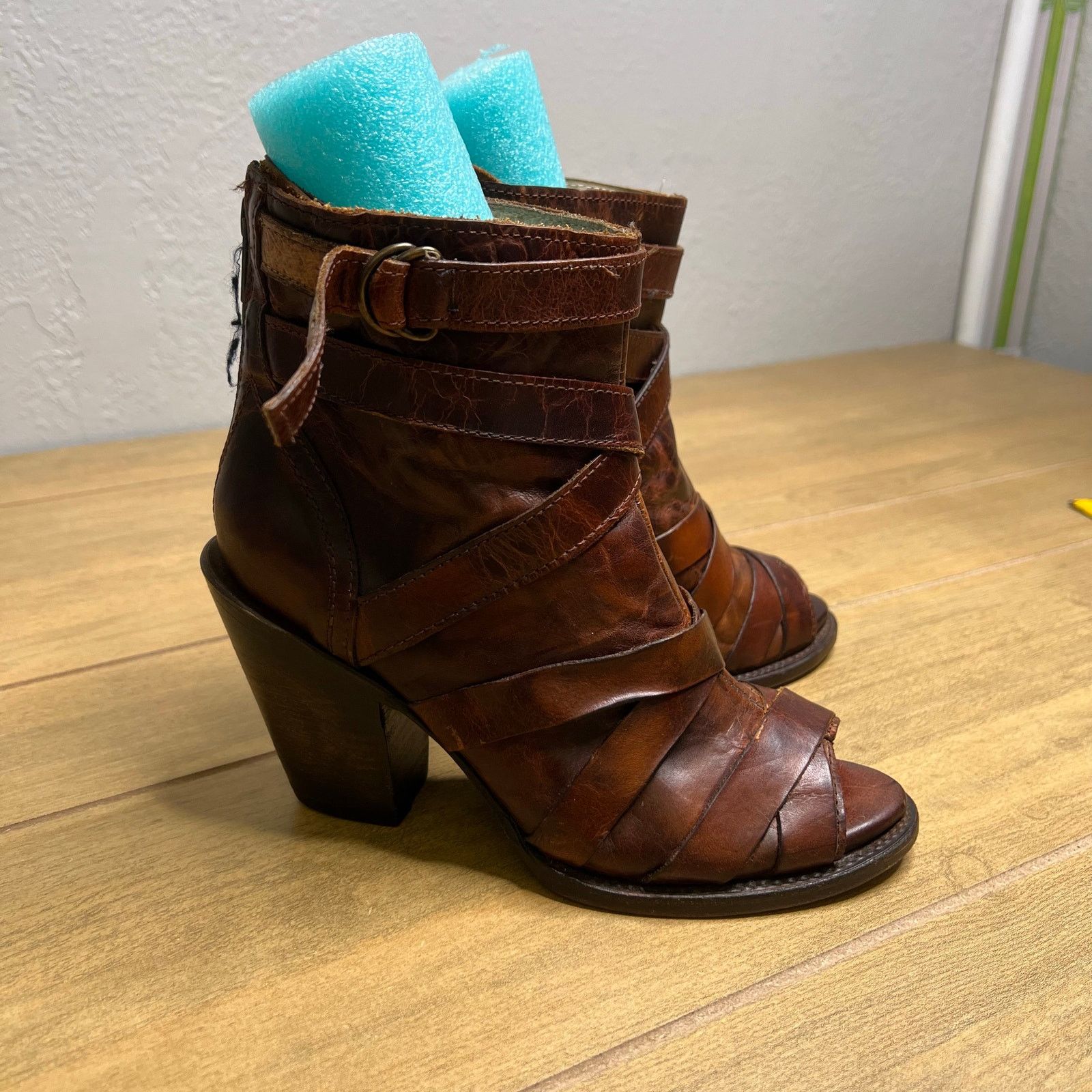 FREEBIRD Freebird FB Joker Leather Ankle Boots Peep Toe Strappy Sz 7 Size US 7 / IT 37 - 1 Thumbnail