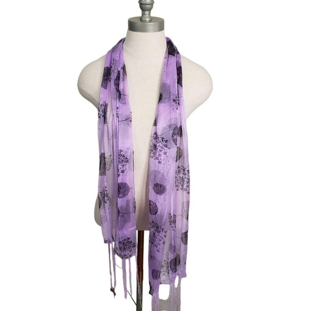 Designer CT851 Purple & Black Fringed Neck Scarf NWT Size ONE SIZE - 1 Thumbnail