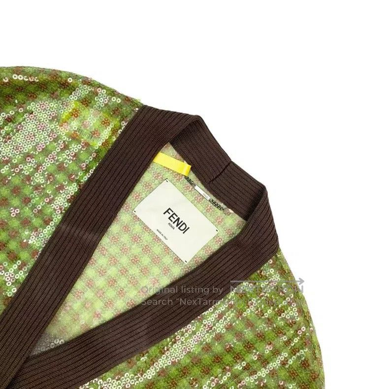 Fendi Fendi Nylon Green Glitter Checkered Cardigan Size XS / US 0-2 / IT 36-38 - 3 Thumbnail