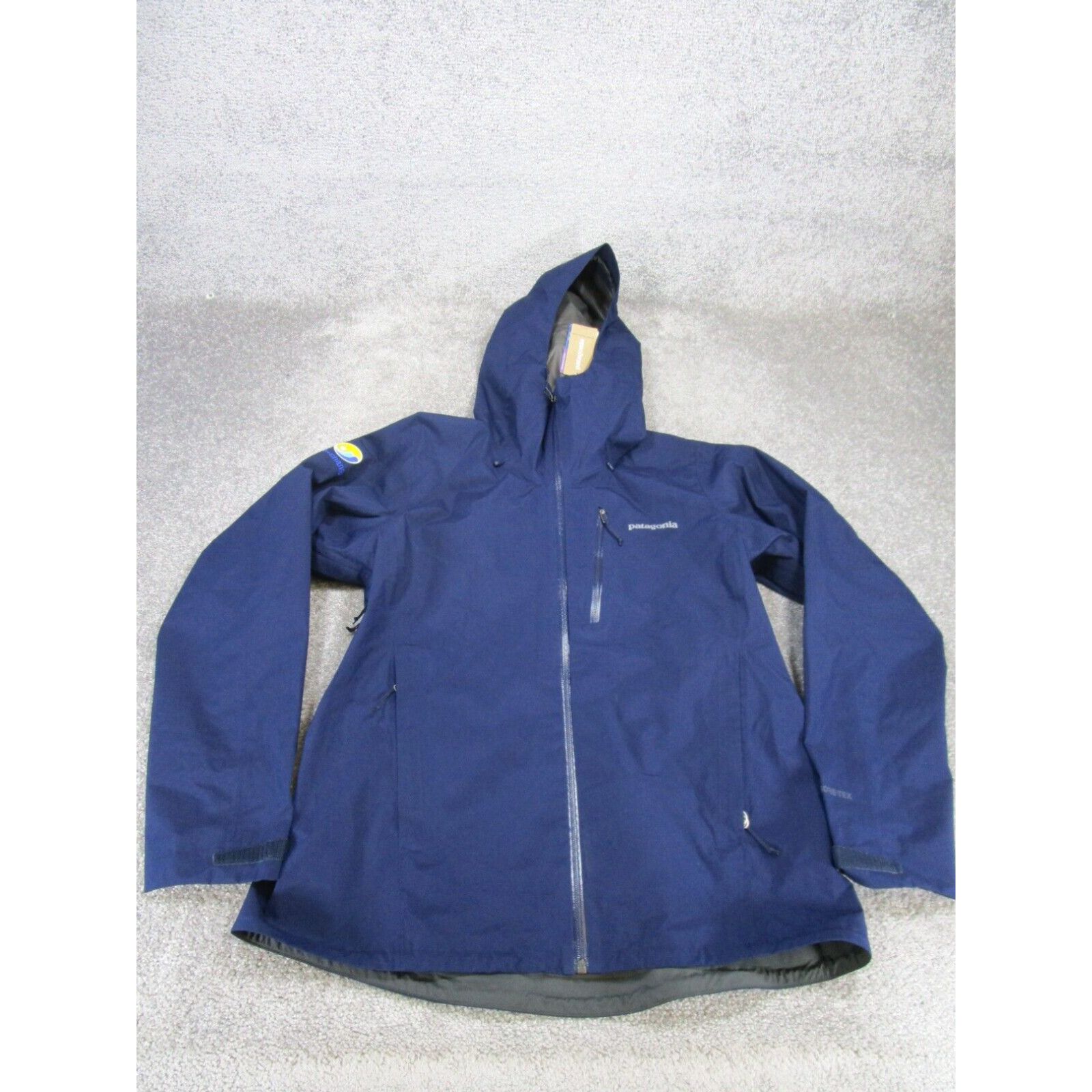 Image of Patagonia Jacket Womens Large Calcite Jacket Navy Blue Hooded New in White