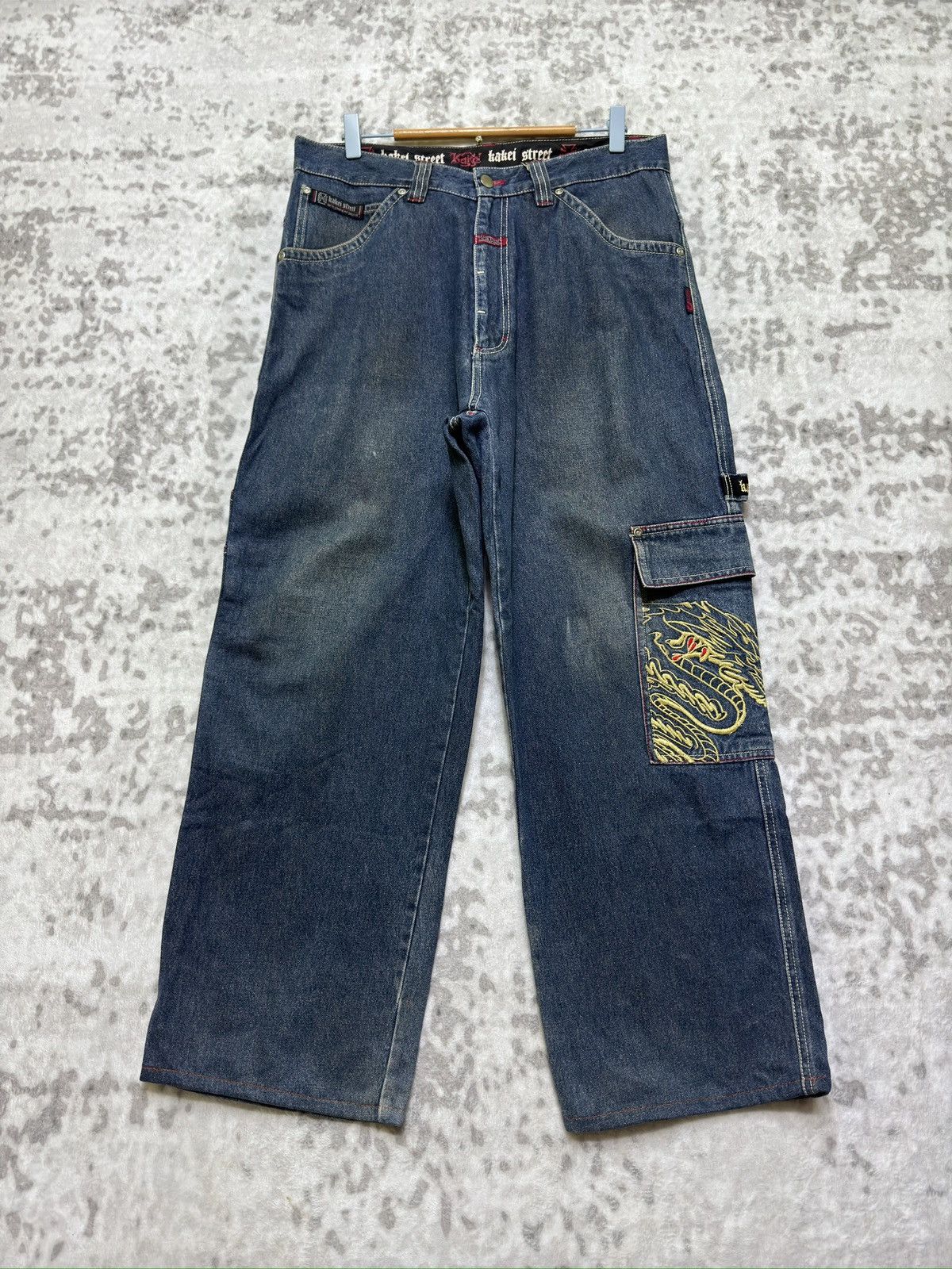 Japanese Brand Y2k Kakei Street Baggy Carpenter Denim Dragon Embroidery Size US 32 / EU 48 - 1 Thumbnail