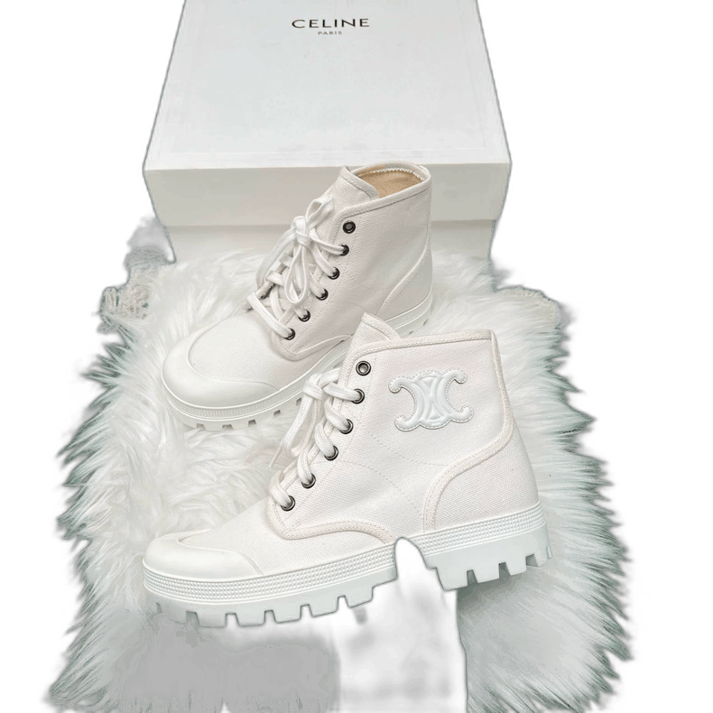 Celine Celine Canvas Boots with Logo in White Size US 7 / IT 37 - 1 Thumbnail