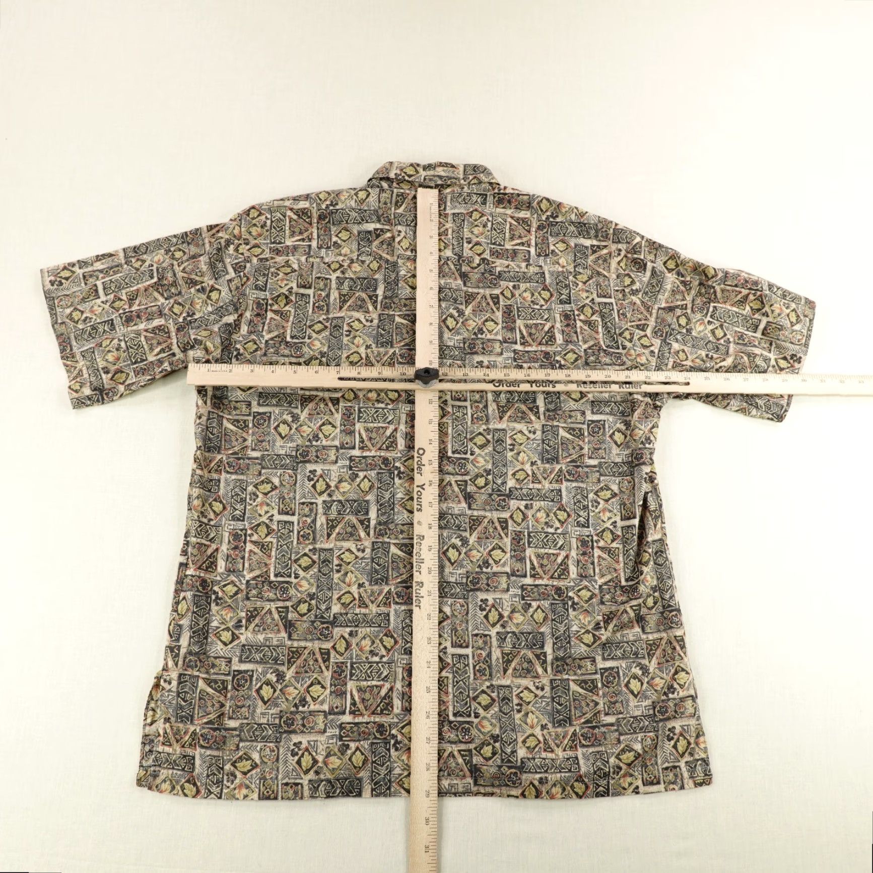 Tori Richard VINTAGE Tori Richard Men's Short Sleeve Button-Up Shirt Hawaiian Geometric 90s Brown Cotton Size US M / EU 48-50 / 2 - 5 Thumbnail