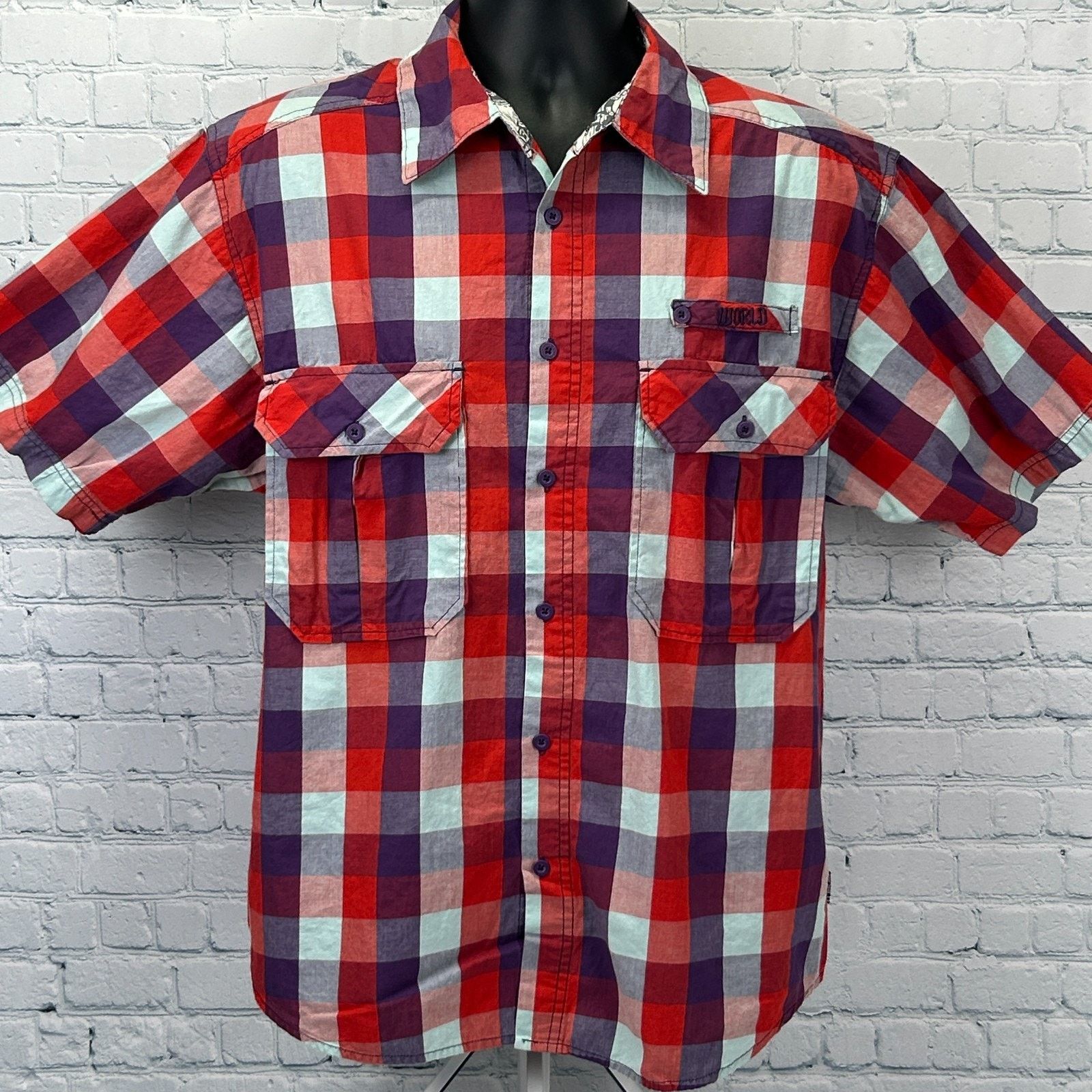 World Industries World Industries Button Front Shirt Red Check Plaid X-Large Size US XL / EU 56 / 4 - 2 Thumbnail