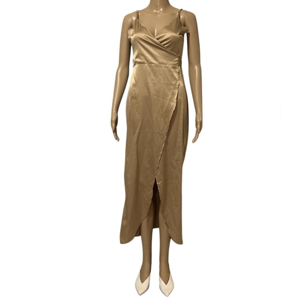 Boohoo Elegant Gold Wrap Dress Size XXS / US 00 / IT 34 - 1 Thumbnail
