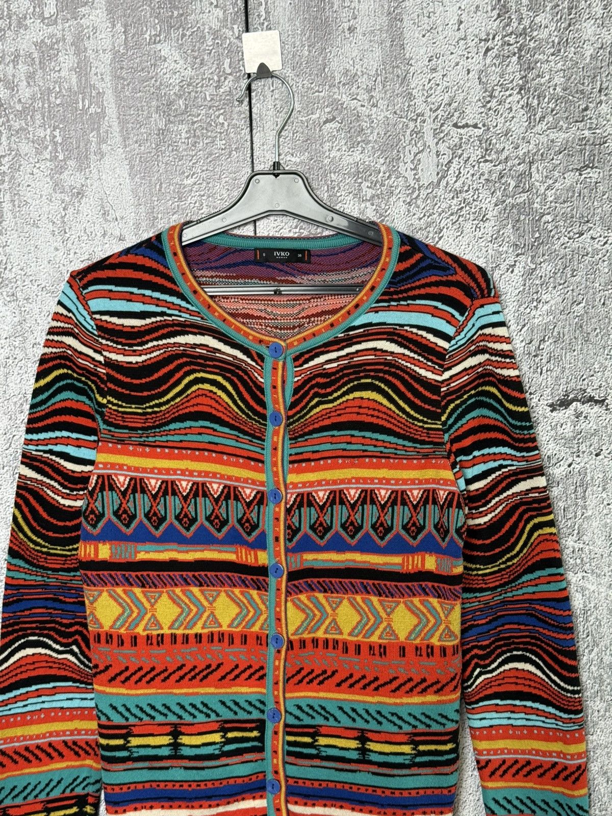 Coogi IVKO Button Cardigan Colorful Knit Ethnic Pattern Sweater Size S / US 4 / IT 40 - 3 Thumbnail