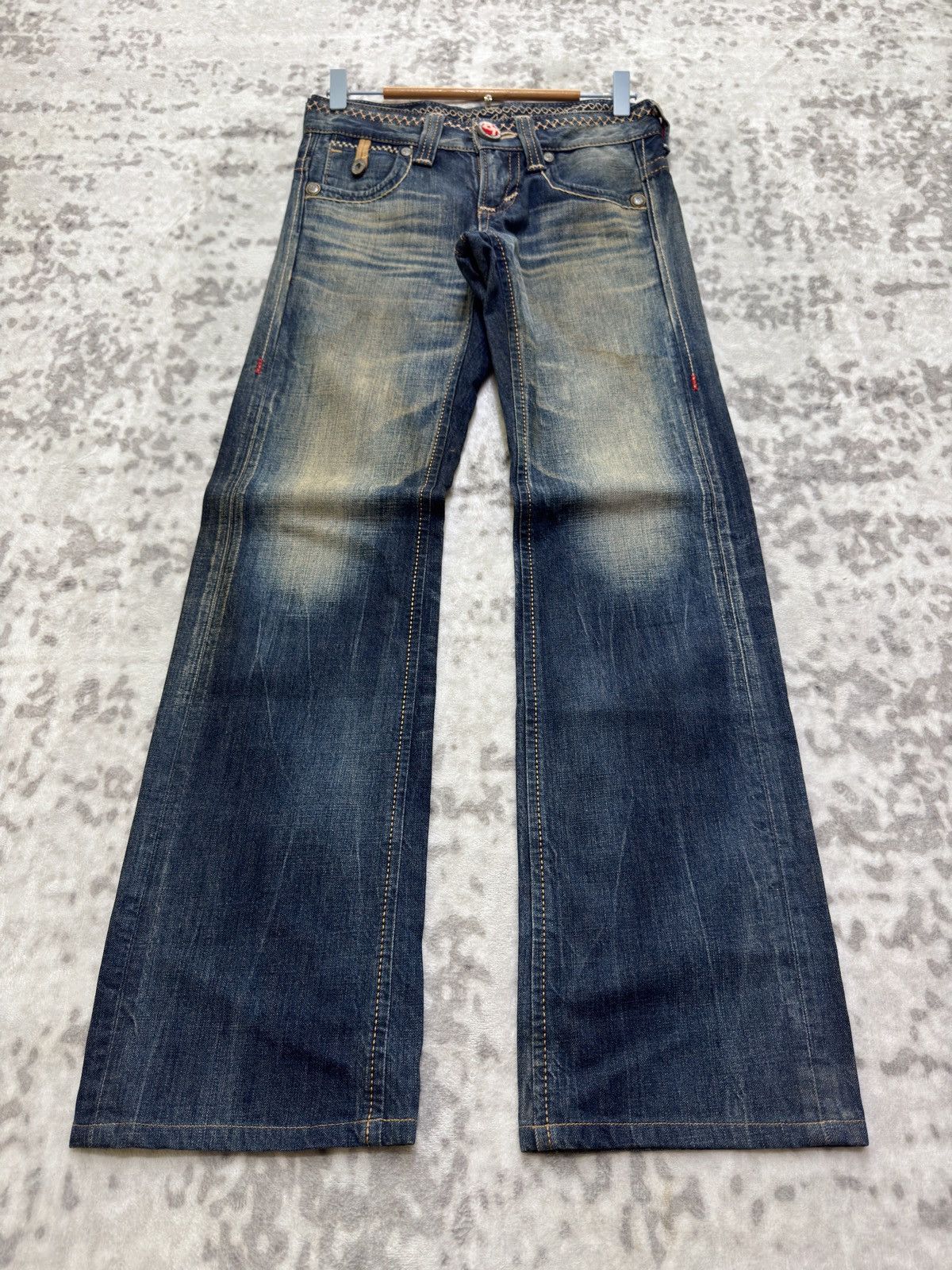 Edwin Edwin Blue Trip Flare Low Rise Mud Wash Buckle Back Denim Size US 28 / EU 44 - 2 Thumbnail