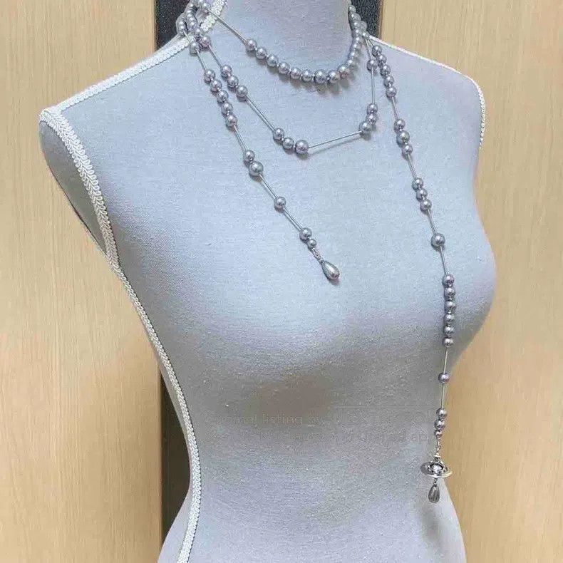 Vivienne Westwood Vivienne Westwood Gray Pearl Long Necklace Sweater Chain Size ONE SIZE - 1 Thumbnail