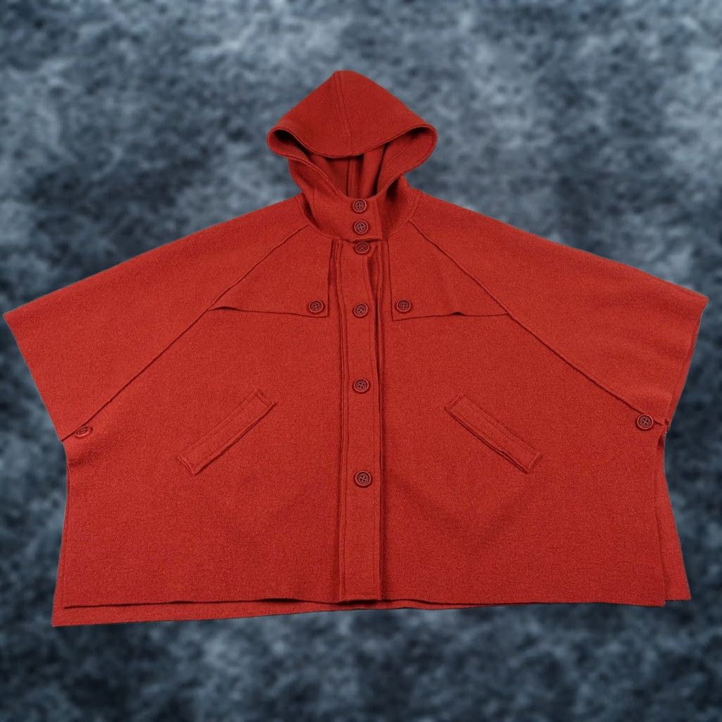 Vintage Evatralala Paris Cape Wool Red Hooded One Size Womens France Made in France Size ONE SIZE - 1 Thumbnail