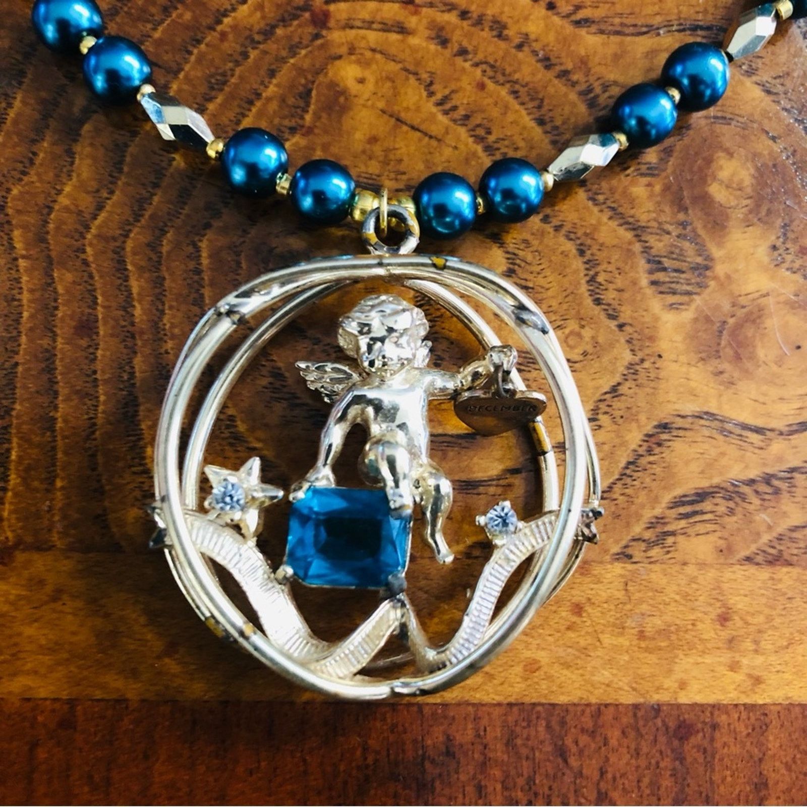 Handmade Handcrafted repurpose cherub peacock stone Pearl necklace Size ONE SIZE - 9 Thumbnail