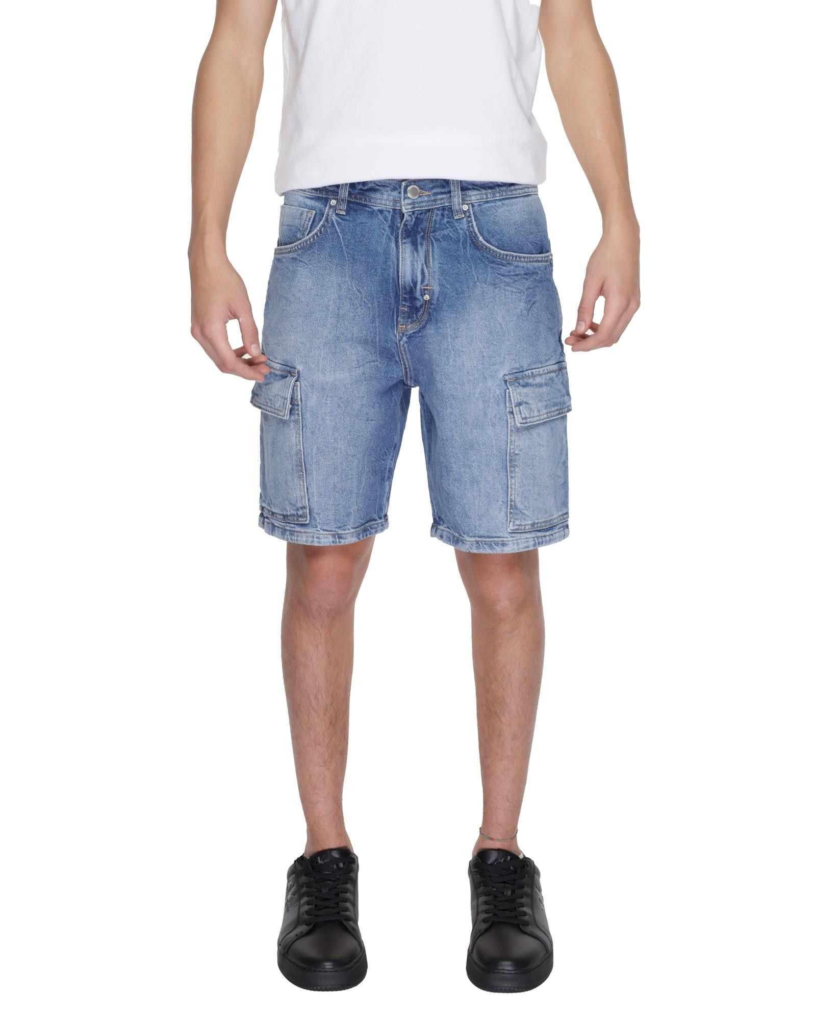 image of Antony Morato Worn Out Effect Cotton Shorts in Blue, Men's (Size 34)